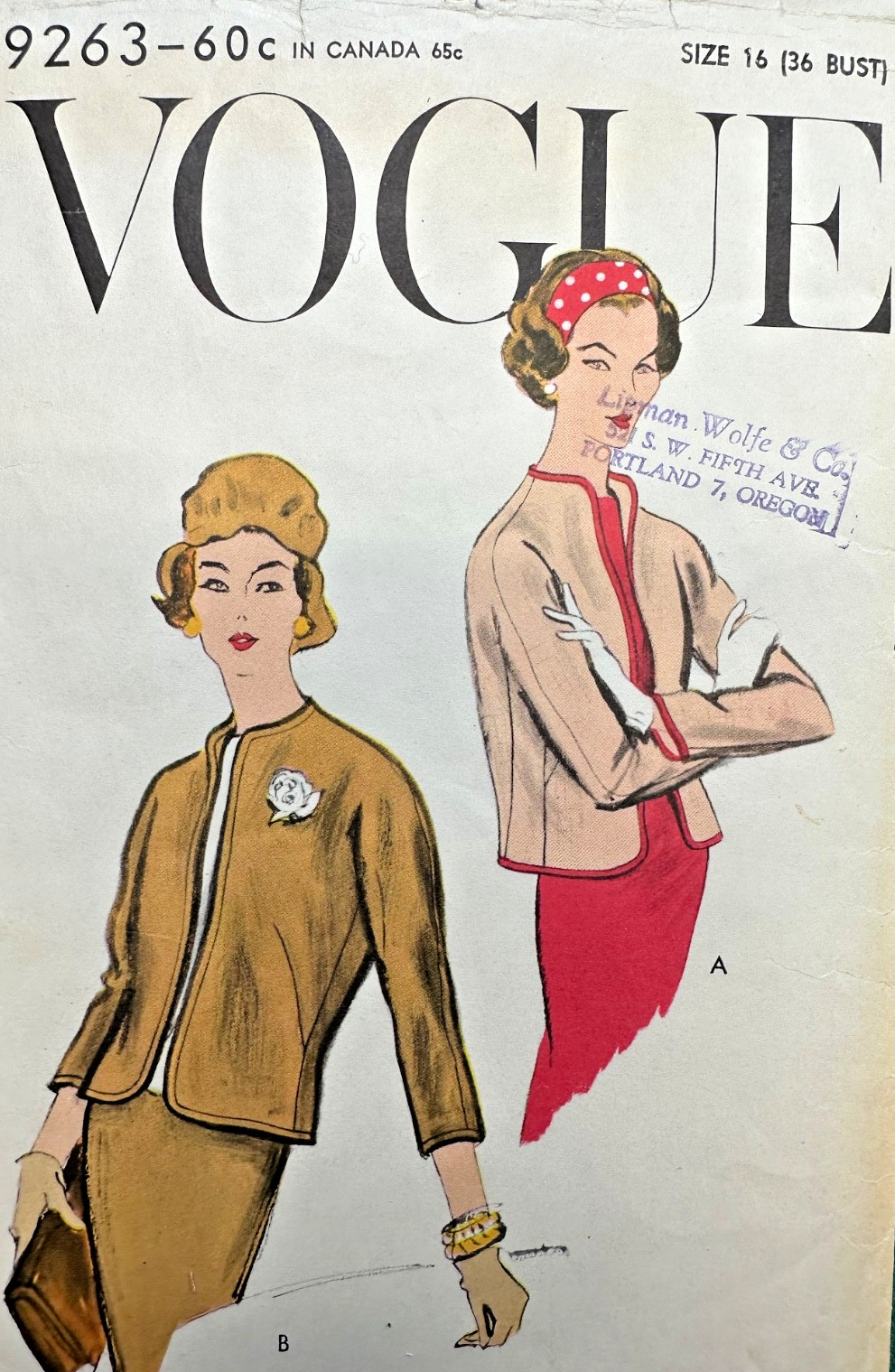 Vintage 1950s VOGUE Jacket Pattern Unlined 3/4 Sleeve VOGUE 9263 Sz16 B36 Vintage 1950s VOGUE Jacket Pattern Unlined 3/4 Sleeve VOGUE 9263 Sz16 B36
