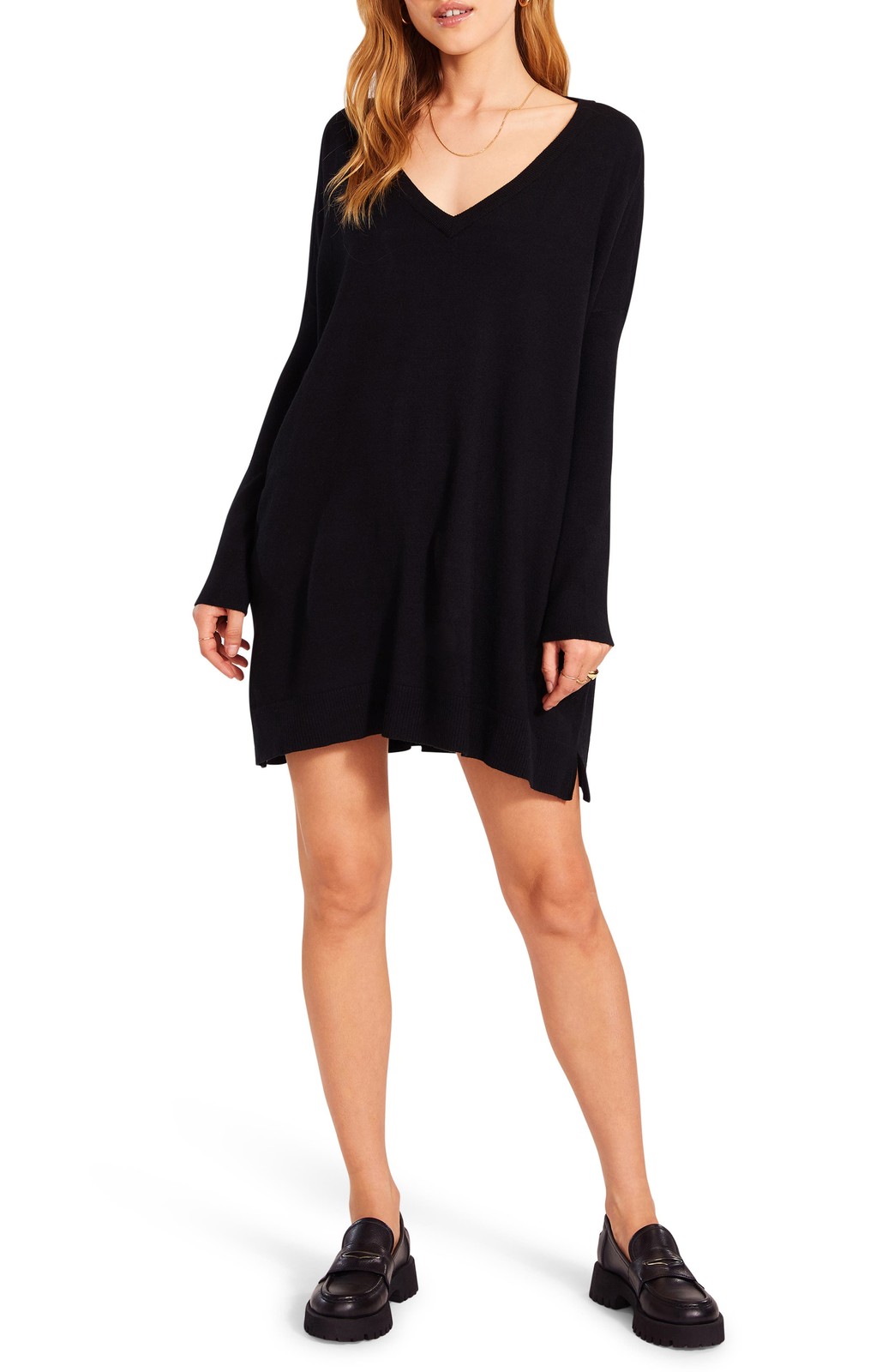 BB Dakota Adelaide V-Neck Long Sleeve Sweater Dress Black Size S