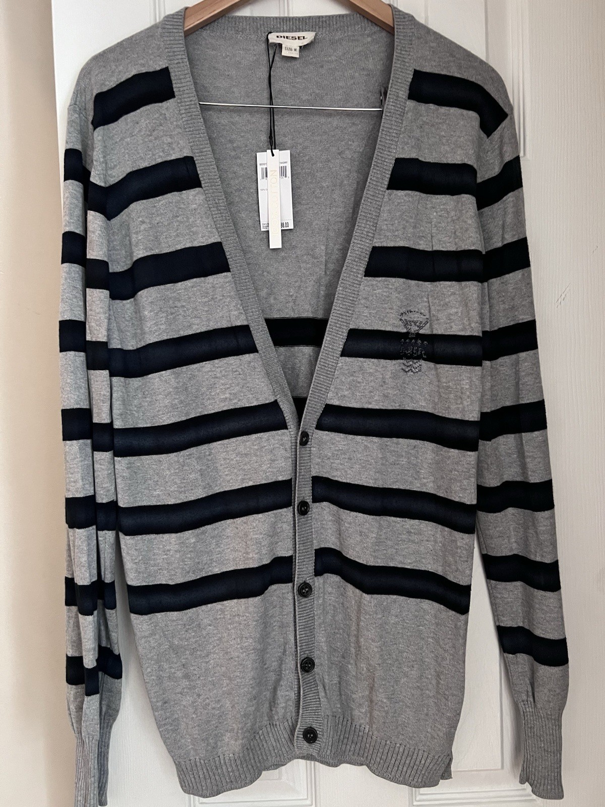 Diesel Men’s Striped Cardigan Sweater Size M Gray Black NWT