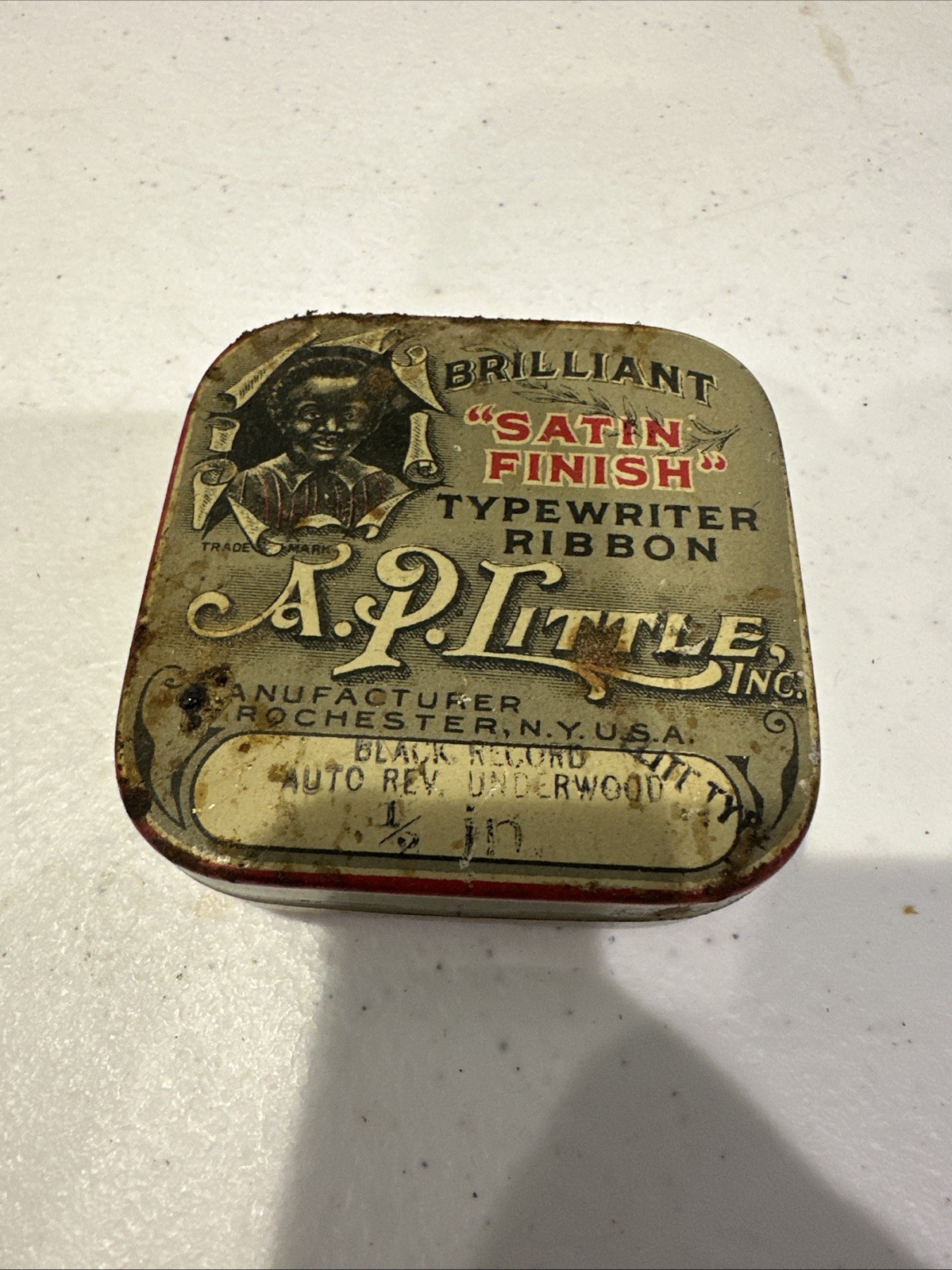 Antique A.P. Little Satin Finish Typewriter Ribbon Americana Tin