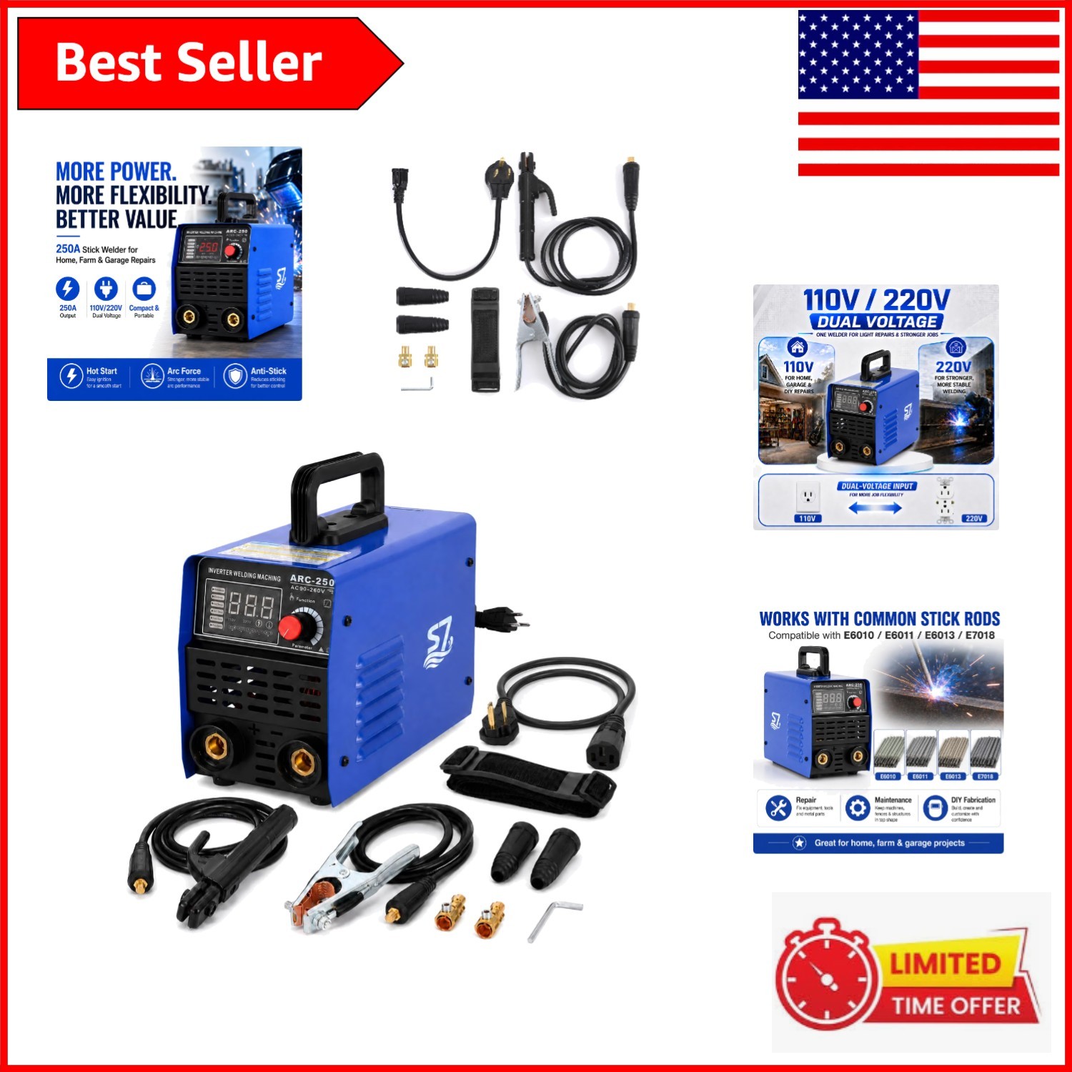 Lightweight 250A Portable Arc Welder with Dual Voltage - Ideal for Beginners