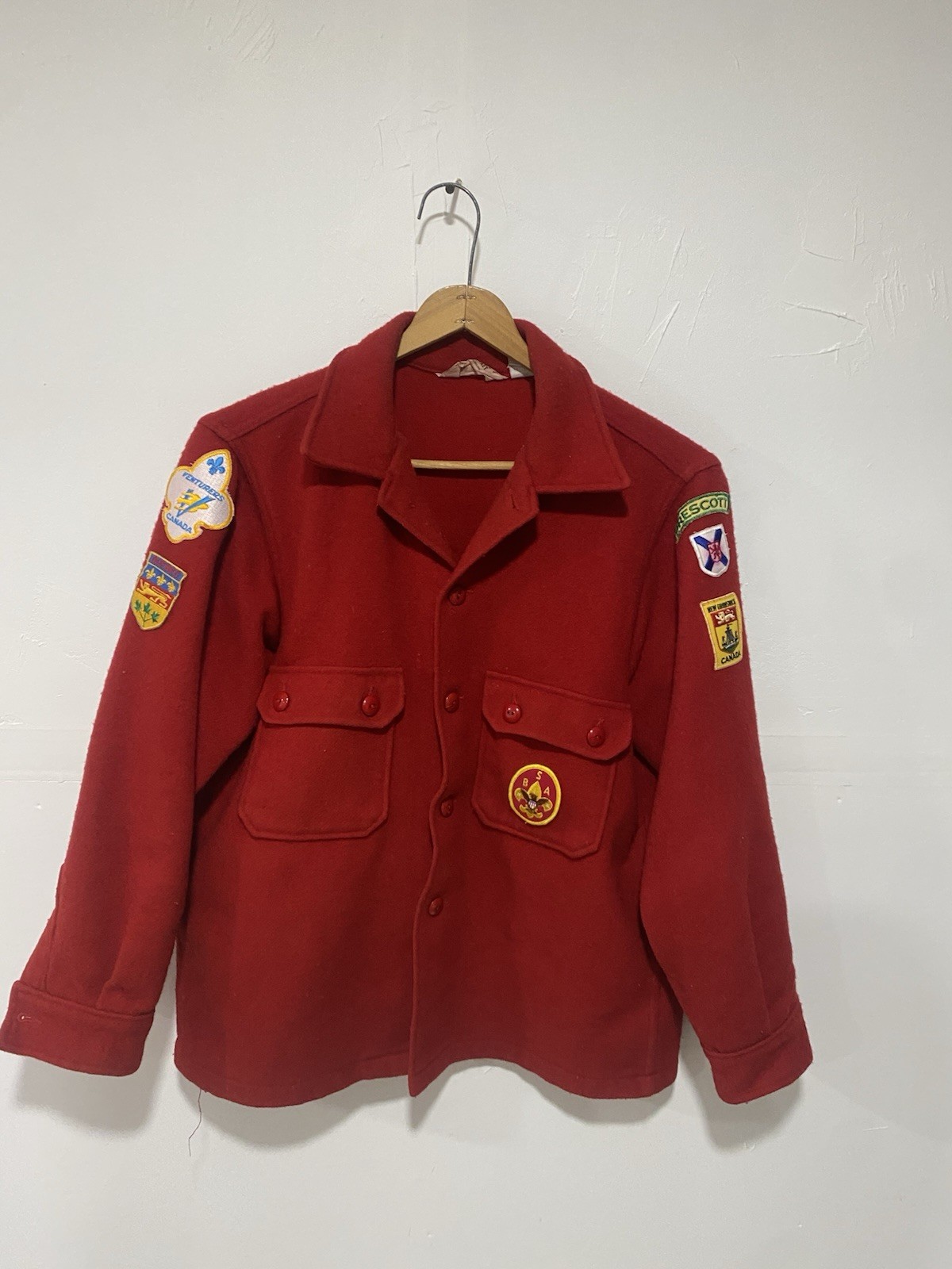 Vintage Woolrich Boy Scouts of America Jacket Red Wool Blend Scout Patches M