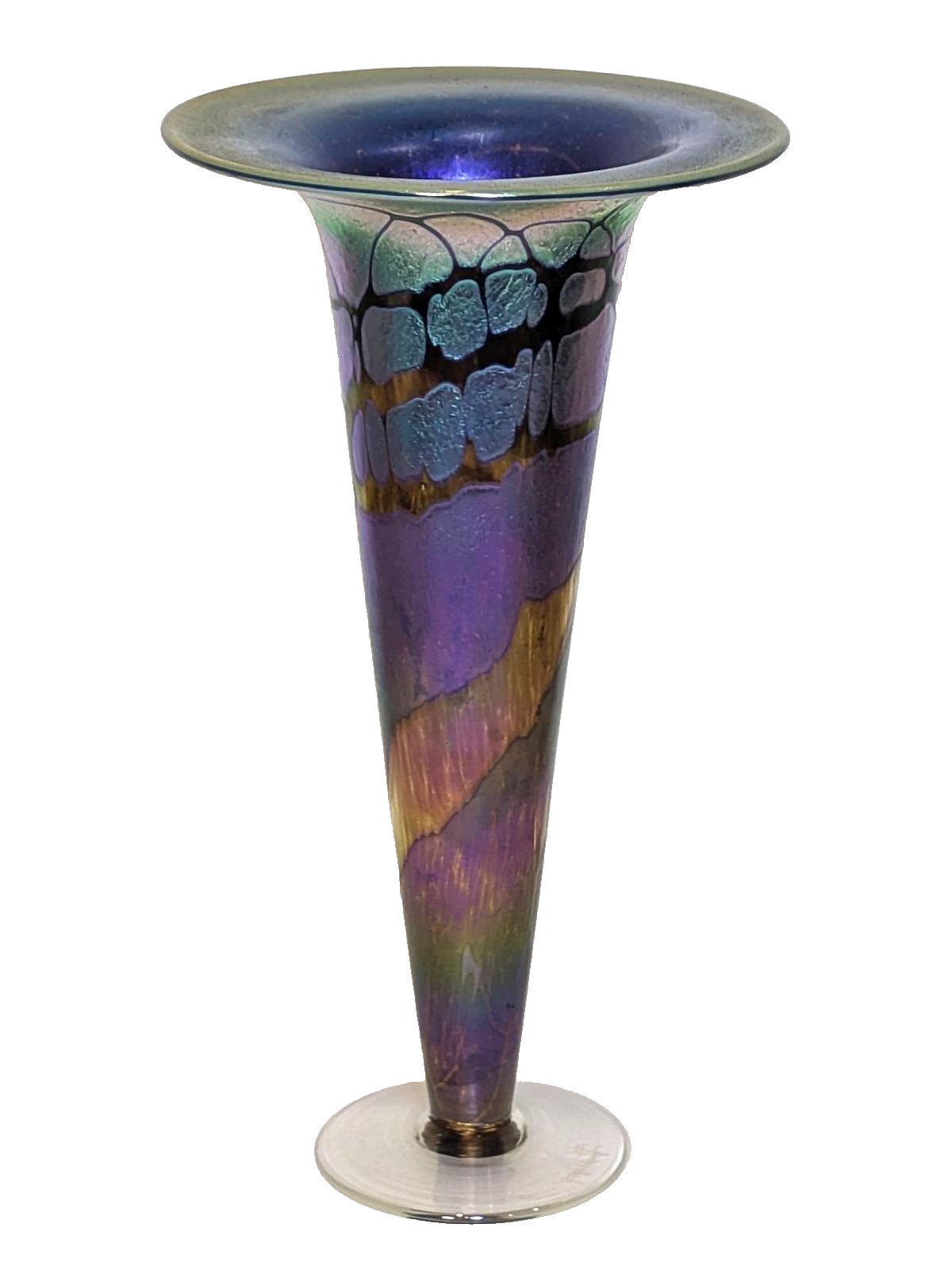 Large 29cm Iridescent Glass Trumpet Vase—Scott Spencer— Australian Studio Glass
