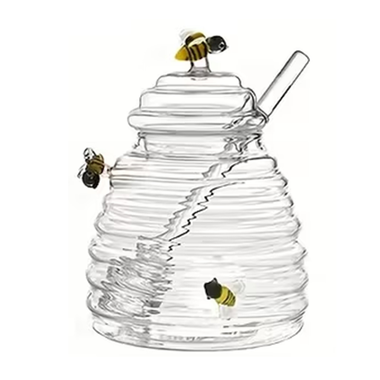 Honey Jar with Dipper and Lid,Glass Honey Pot Container Dispenser,Clear Glass Honey Jar with Dipper and Lid,Glass Honey Pot Container Dispenser,Clear Glass
