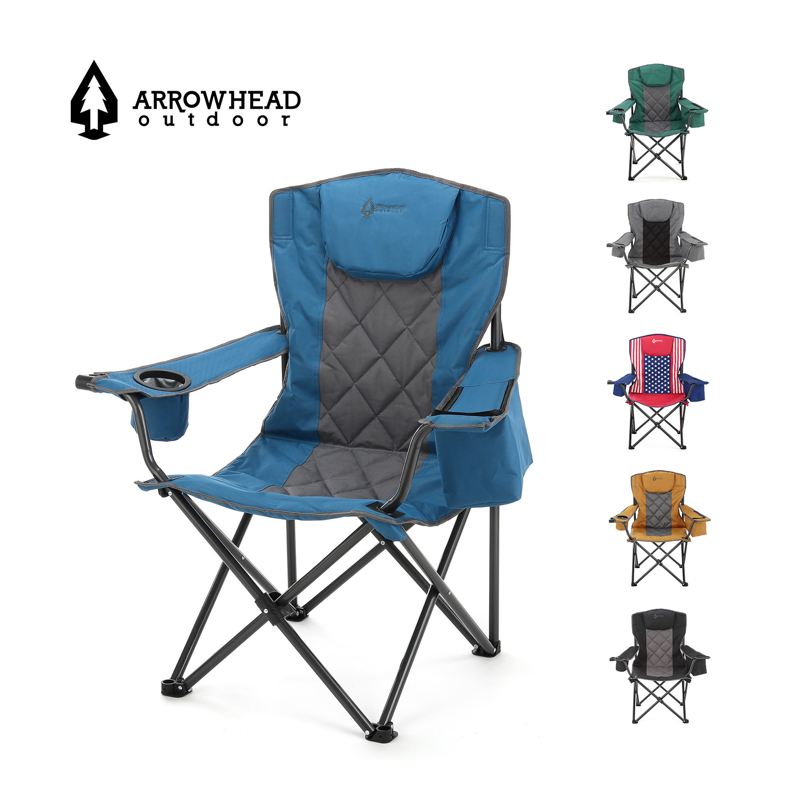 Arrowhead Outdoor Portable Folding Camp Chair for Fishing BBQ Picnic 450lb Limit