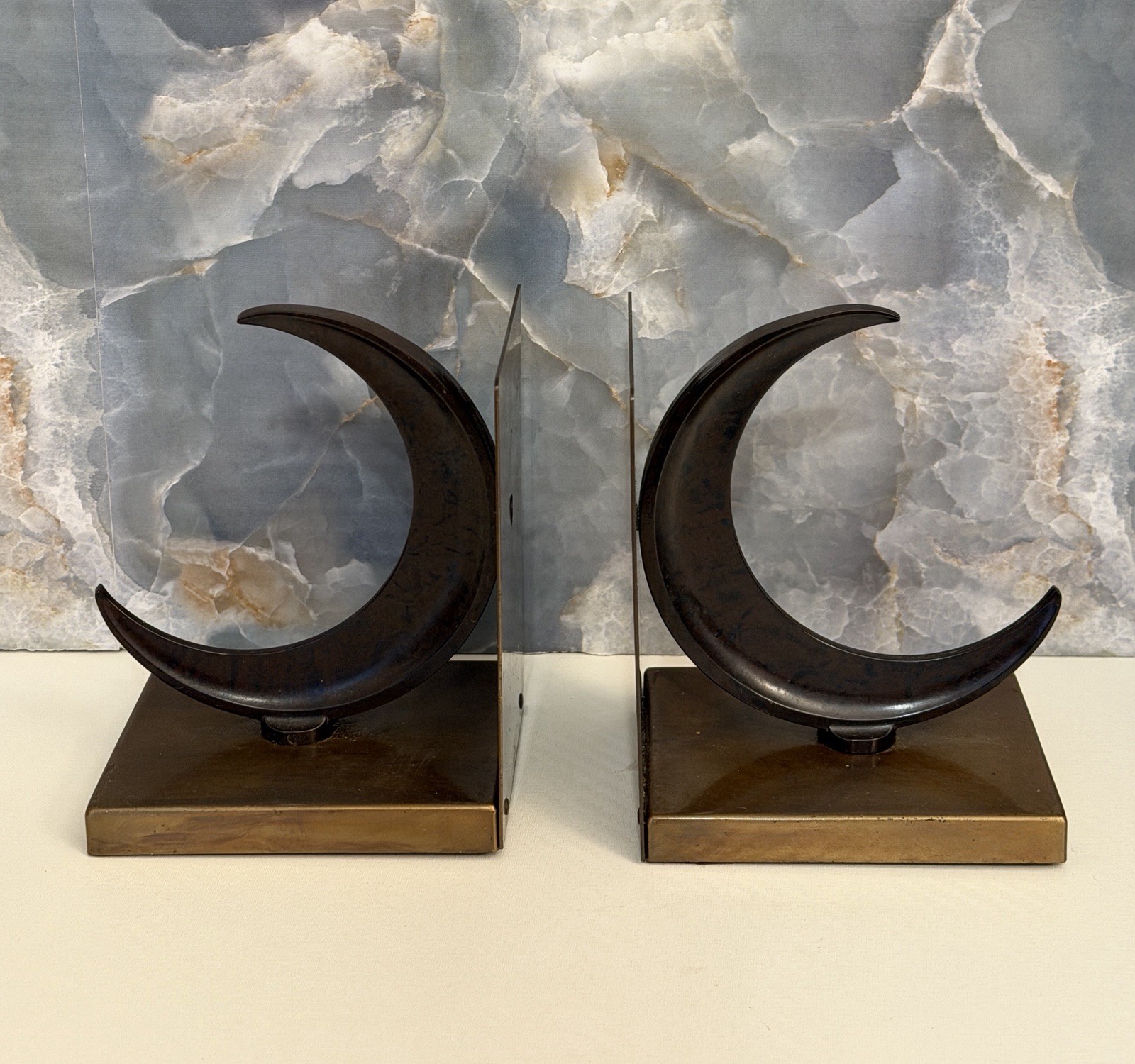 ANTIQUE ART DECO CHASE CHROME BAKELITE BRASS CRESCENT MOON BOOKENDS VINTAGE RARE ANTIQUE ART DECO CHASE CHROME BAKELITE BRASS CRESCENT MOON BOOKENDS VINTAGE RARE