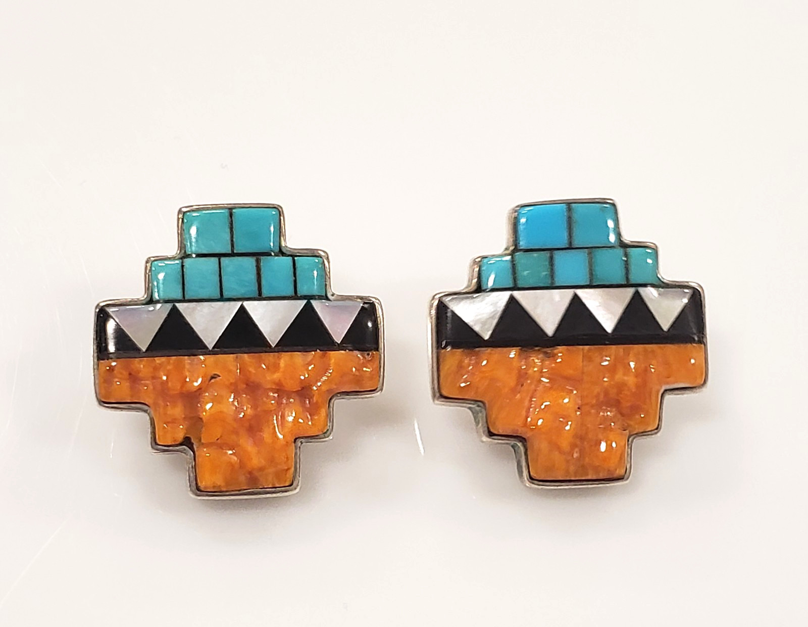 Native American Navajo Melissa Yazzie Multi Stone Sterling Silver Earrings Native American Navajo Melissa Yazzie Multi Stone Sterling Silver Earrings