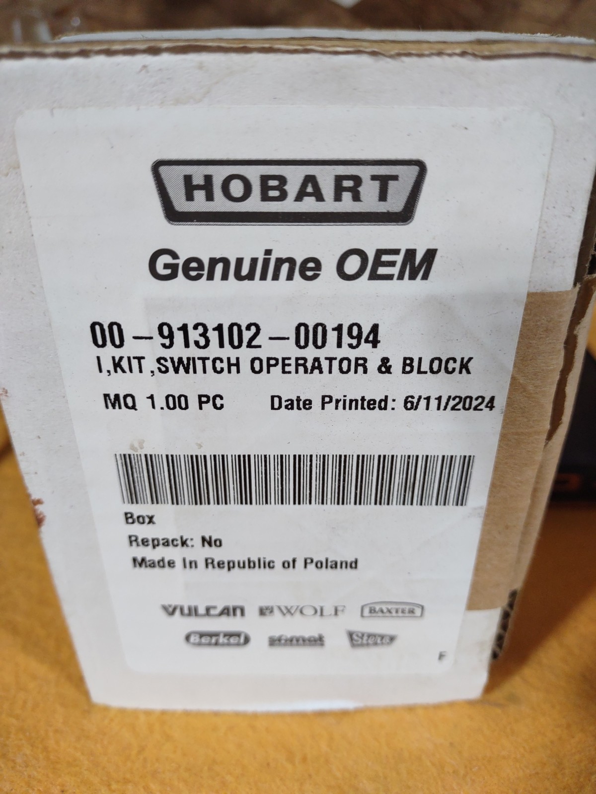 Hobart I,Kit,Switch Operator Block 00-913102-00194  See Pics Red Button Cap Lost