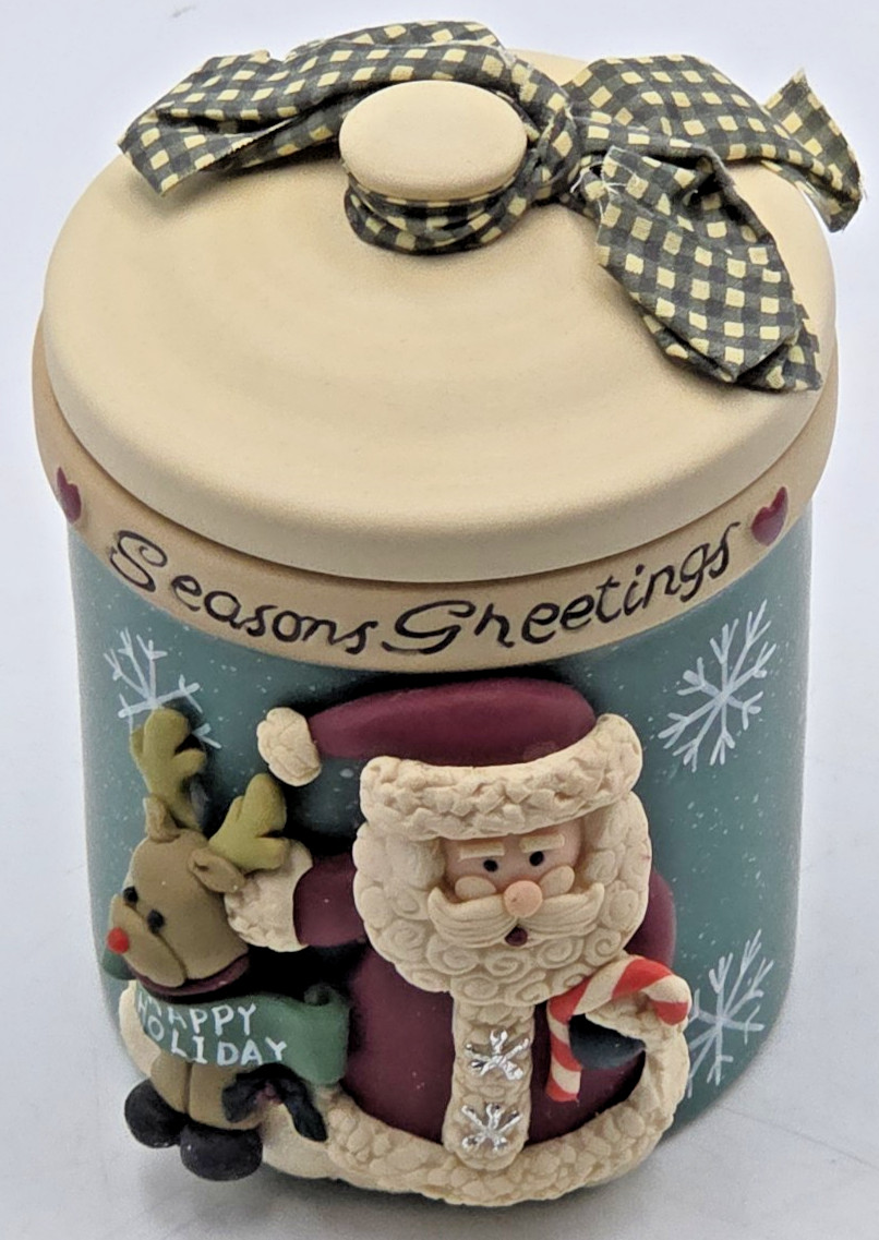 Vintage St Johnsbury Christmas Holiday Candle Santa Reindeer Jar Unburned