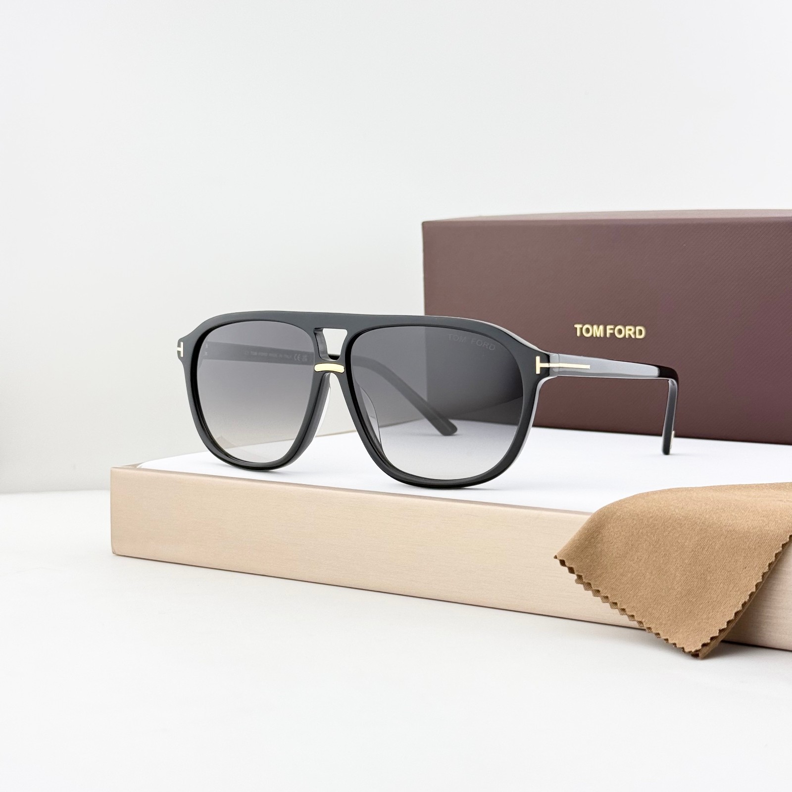 Tom Ford Bruce FT1026 Sunglasses Shiny Black Frame Smoke Polarized 61-12-145
