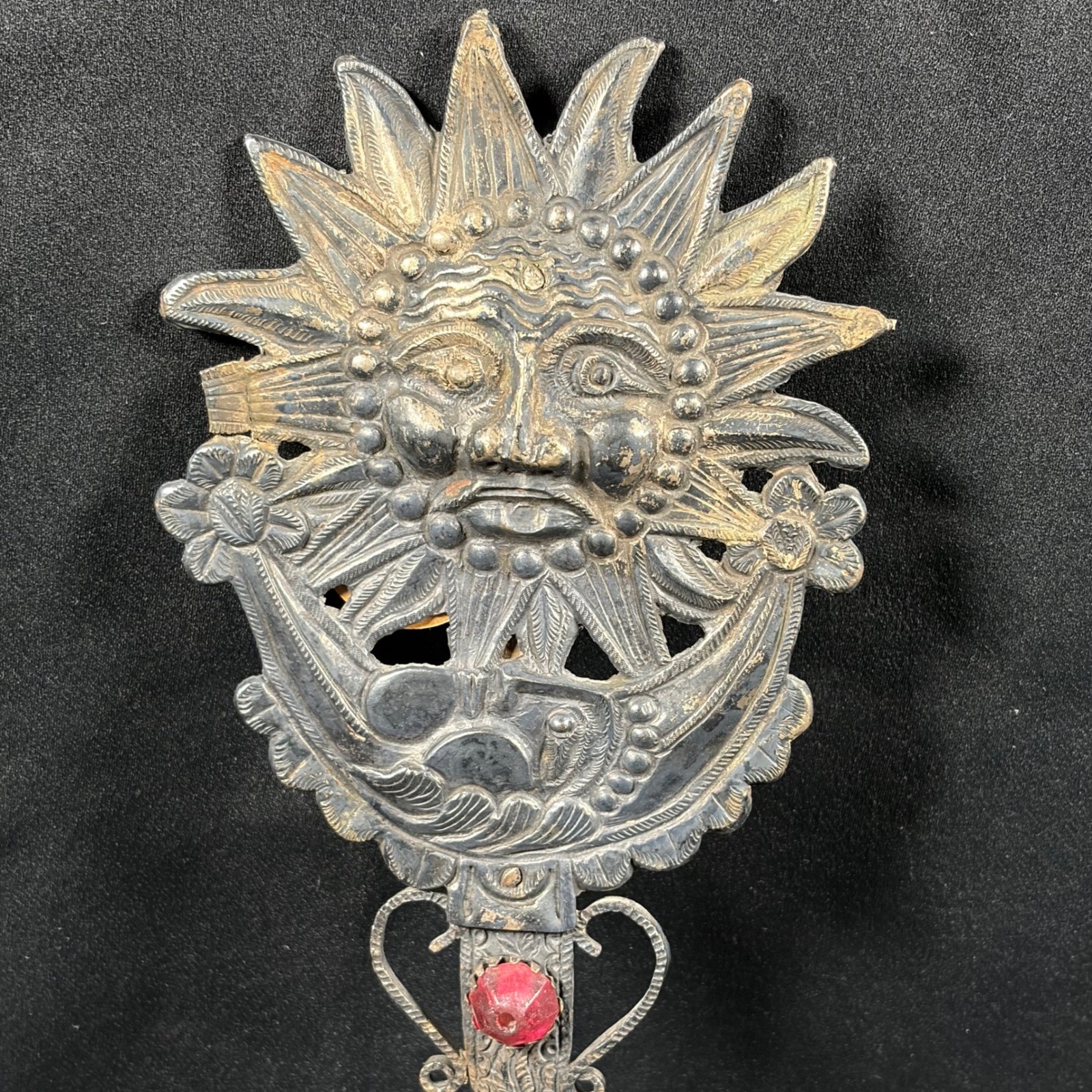 Spanish Colonial Bronze Shawl Pin 17th-18thC Sun Moon Celestial Tupu