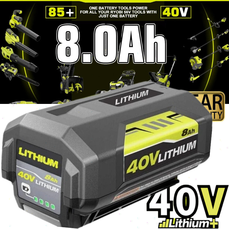 8.0Ah Battery 40 Volt for Ryobi 40V Lithium OP40602 Battery with LED / Charger