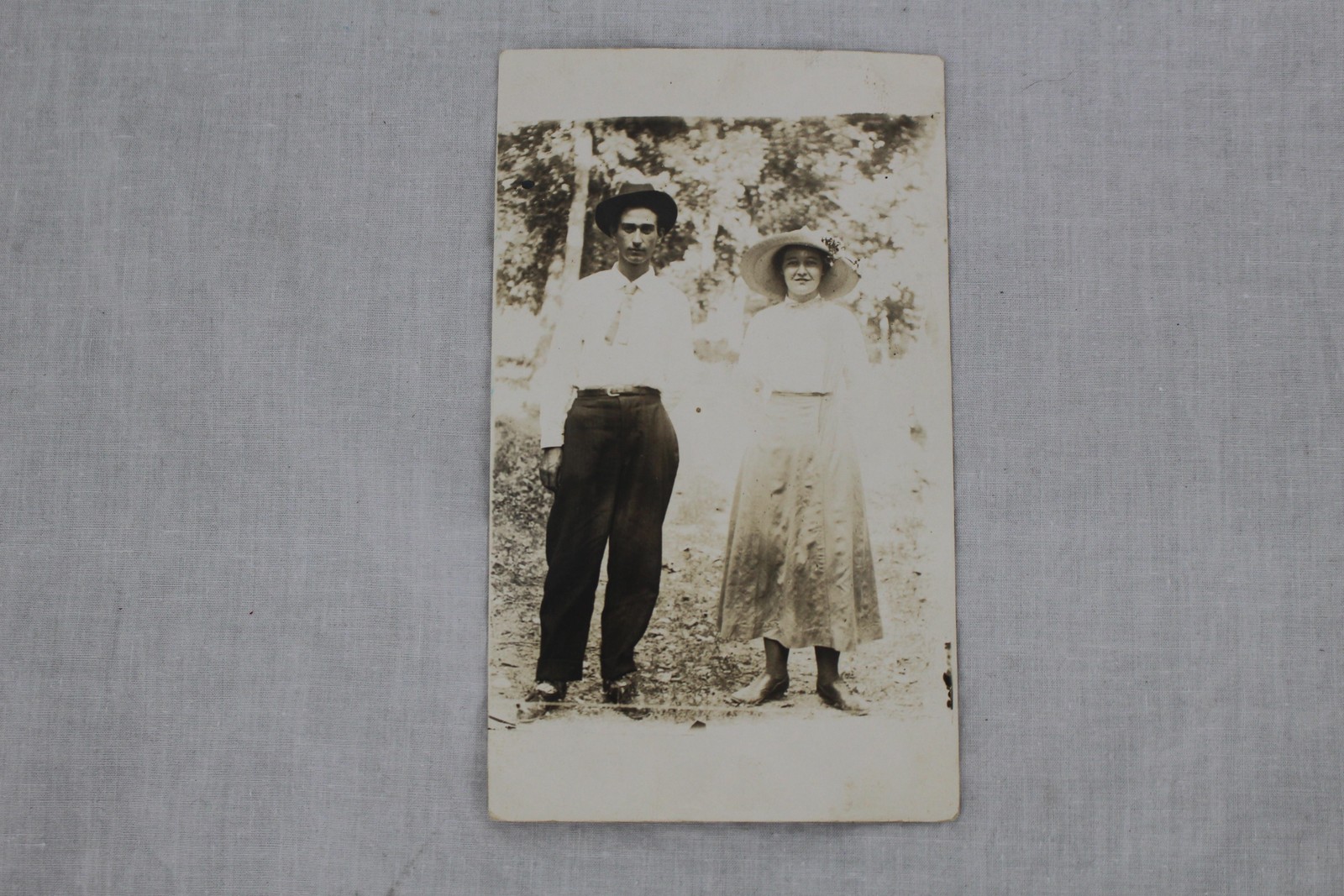 Vintage AZO RPPC Postcard Couple Jim Emma Sepia Divided Back Unposted C1910s