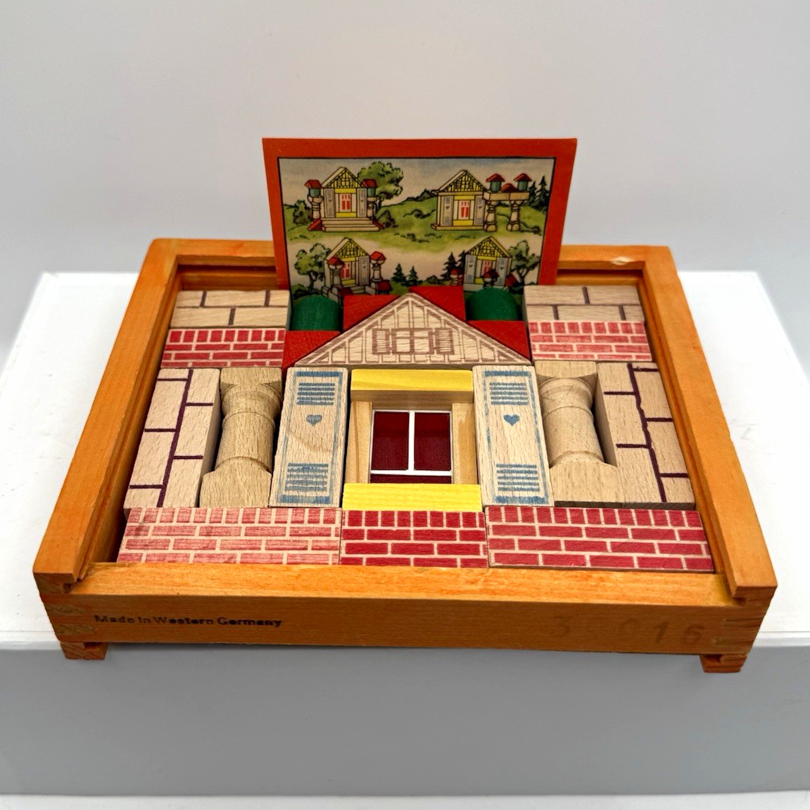 Vintage Wooden Puzzle Block, Western Germany, Blding 3D House, Gnomes W. Germany