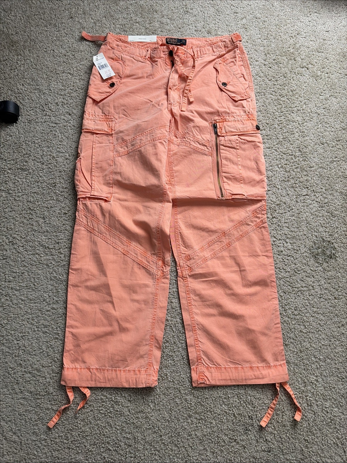 2000s Polo Ralph Lauren Deadstock NWT Peach Military Cargo Parachute Pants 32x30 2000s Polo Ralph Lauren Deadstock NWT Peach Military Cargo Parachute Pants 32x30