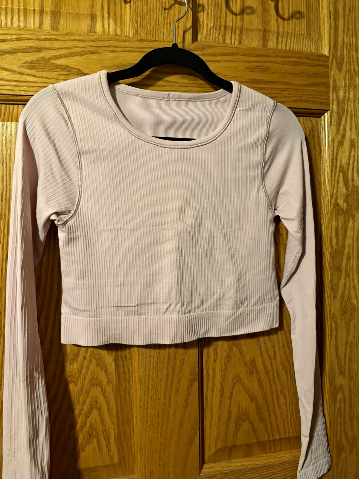 Lululemon Athletica Womens Ribbed Knit Cropped Top Long Sleeve Scoop Neck S