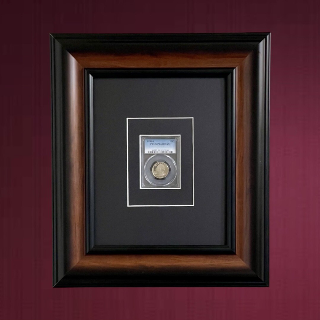 Elegant Brown Display Frame For Standard PCGS Graded Coin With UV Protection