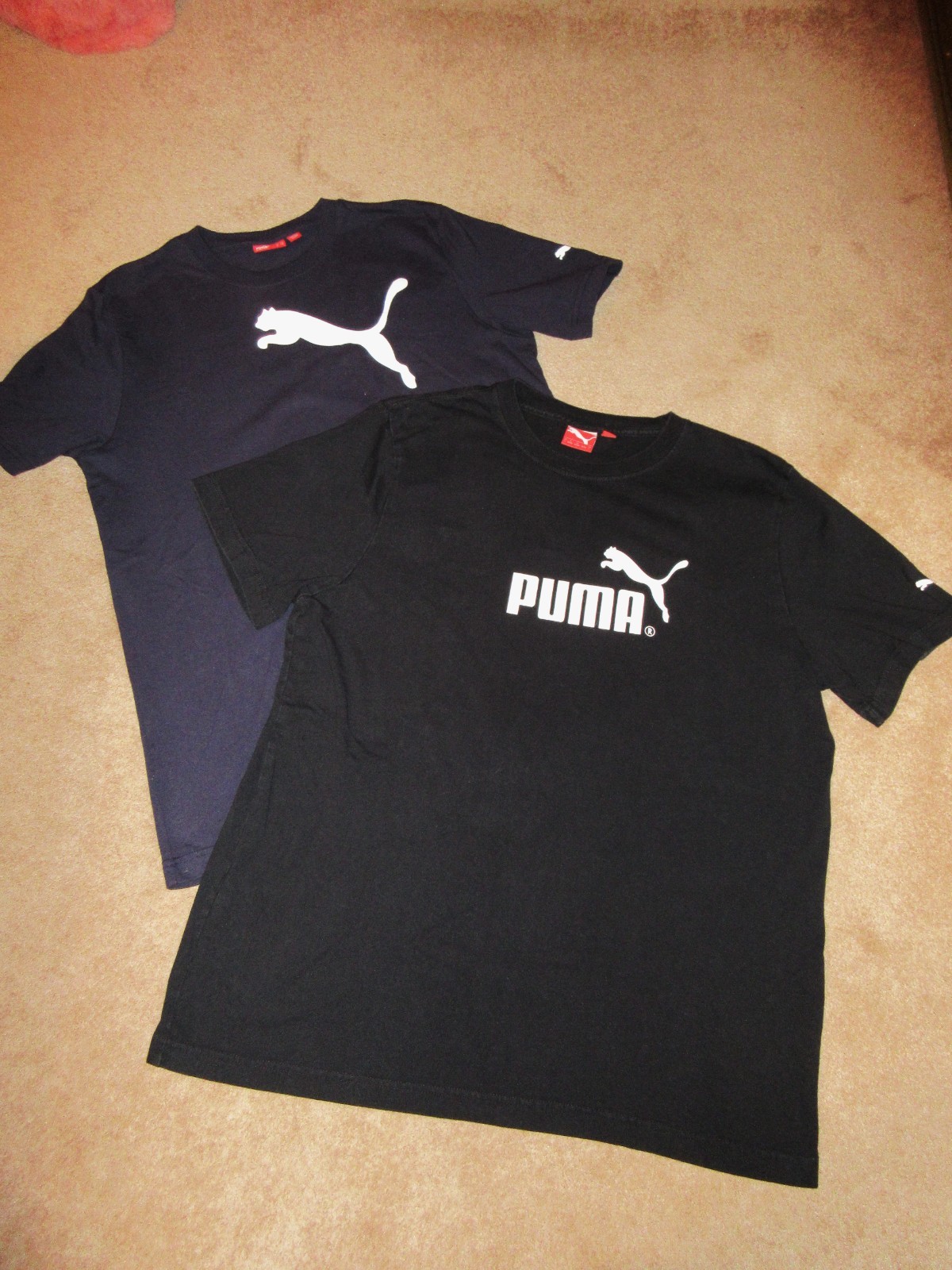 Men\'s PUMA Logo Cotton T Shirt LotX2 Sz Medium Large Black&Navy Blue Crew Neck