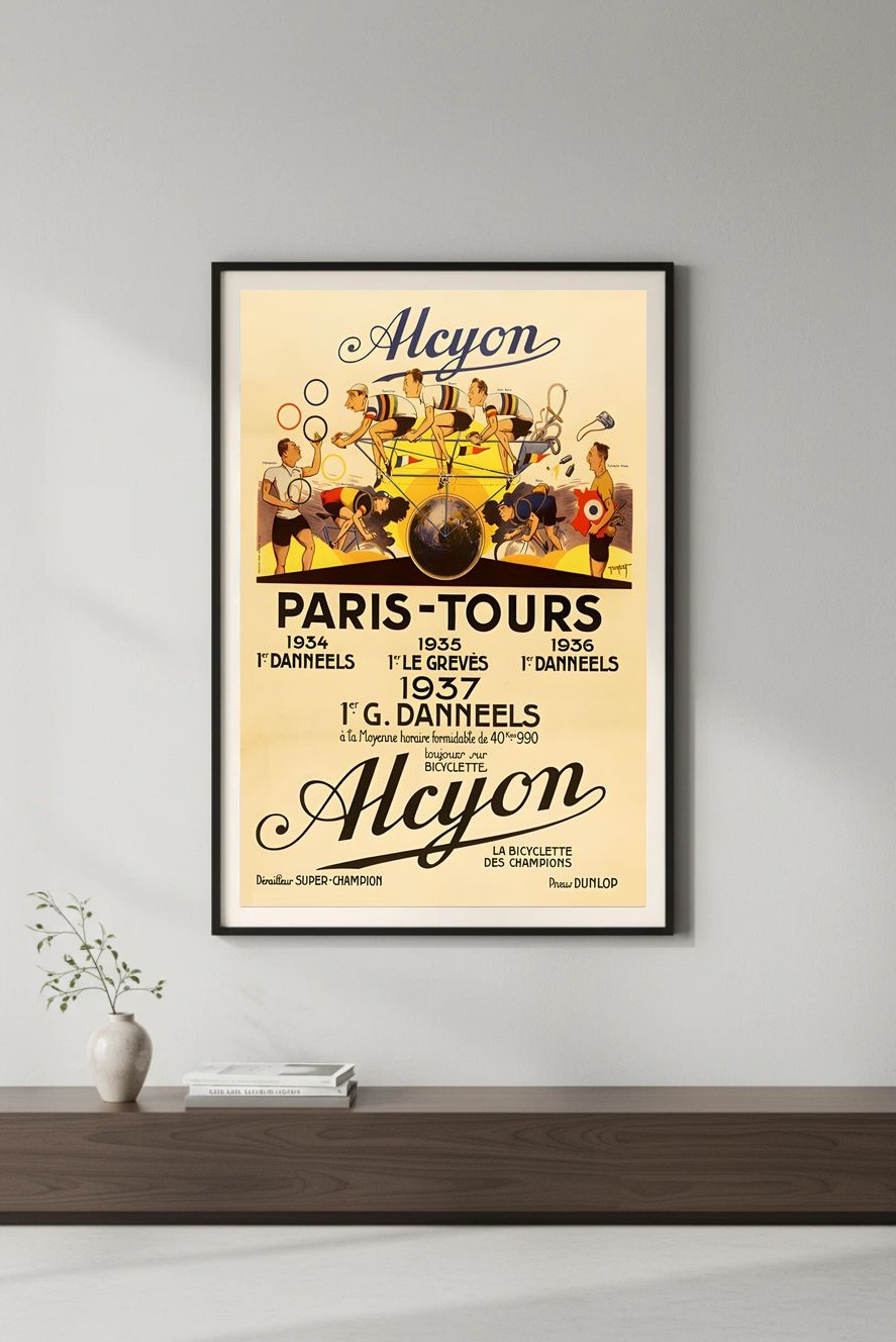 🚴 Alcyon Paris-Tours Cycling Poster 1930s - Vintage Bicycle Art Print 24x36