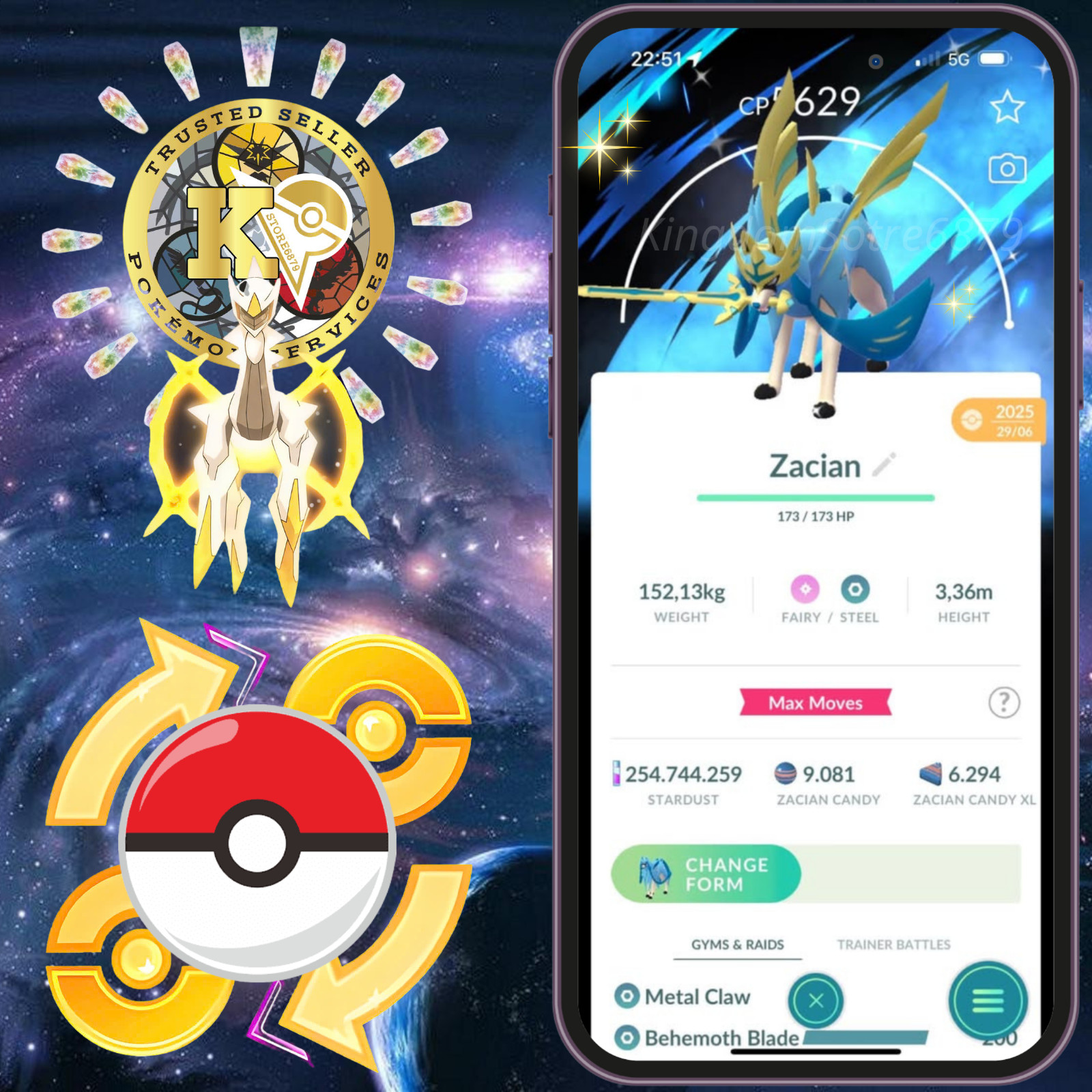 Shiny Crowned Forms : Zacian & Zamazenta —Level 50 3 Moves—Background—Digital♻️