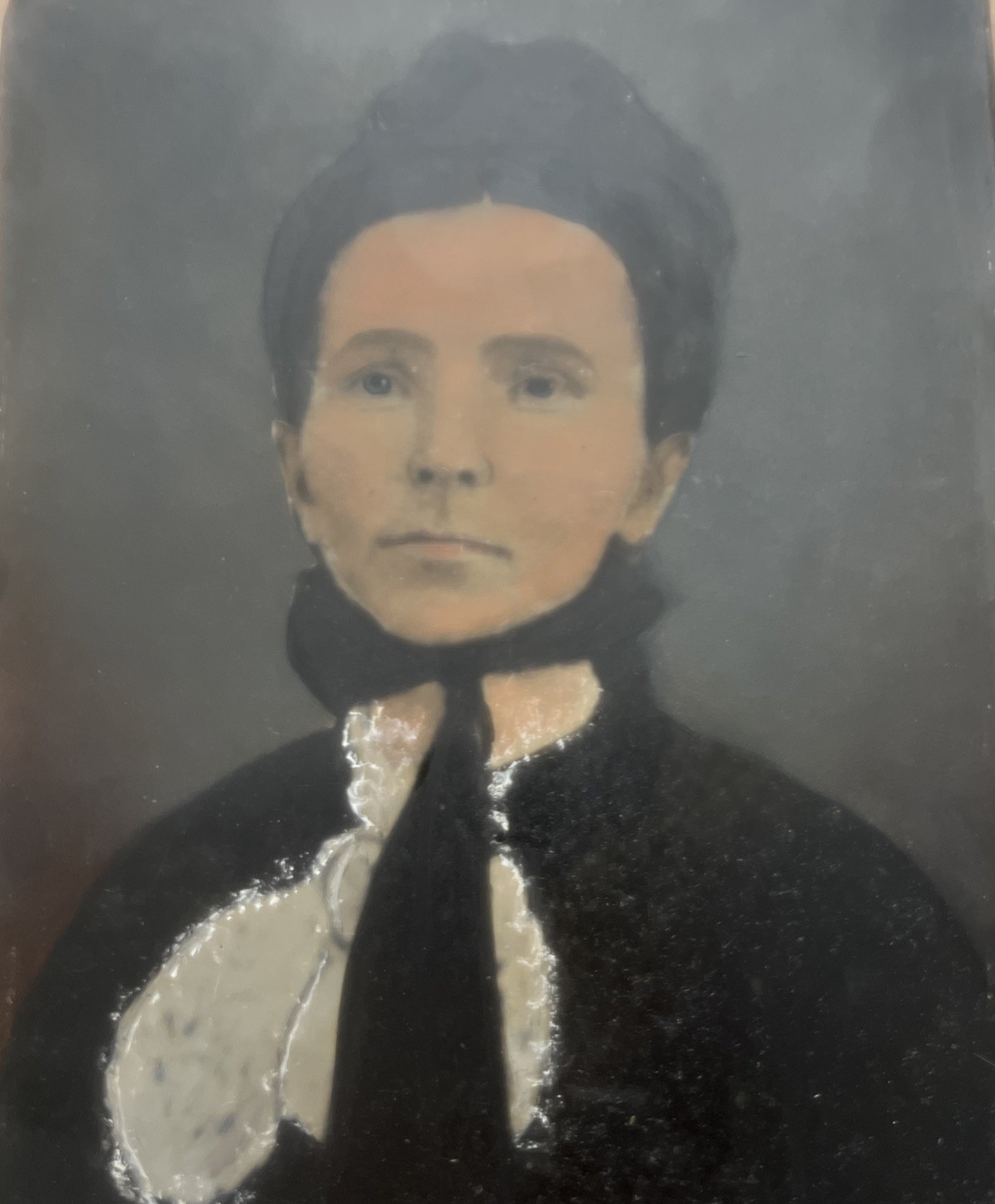 Portrait of Woman in a Black Dress Hand Painted Tin Type Painting Full Plate Portrait of Woman in a Black Dress Hand Painted Tin Type Painting Full Plate