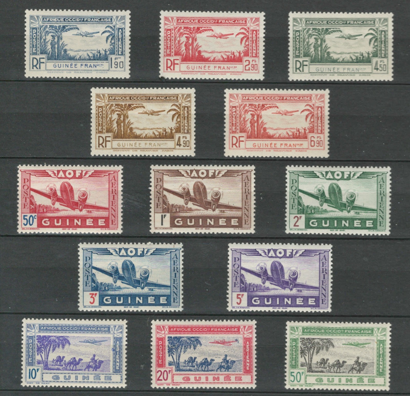 GUINEA FRENCH COLONIES AIRPLANES AVIATION  AIR MAIL MH SET (GUINE 133)