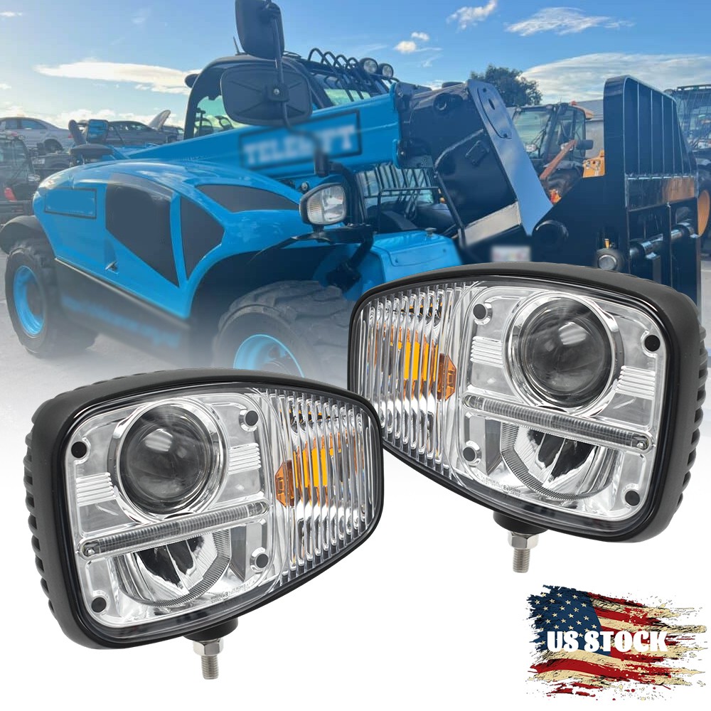 E9 Pair LED Headlights With Turn Lamp For Volvo JCB Loader Manitou MT625 MT731