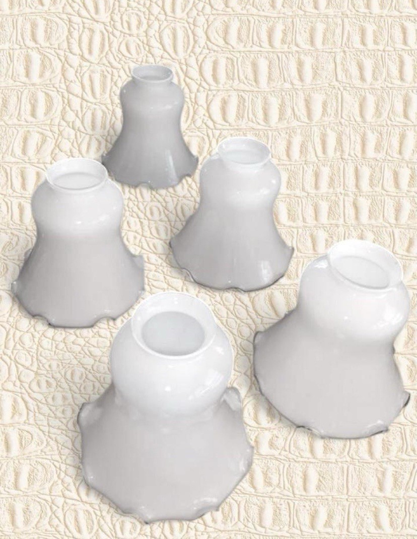 Vintage Fenton Silver Crest White Milk Glass Tulip Lamp Shades - 5set/ Glass Lot