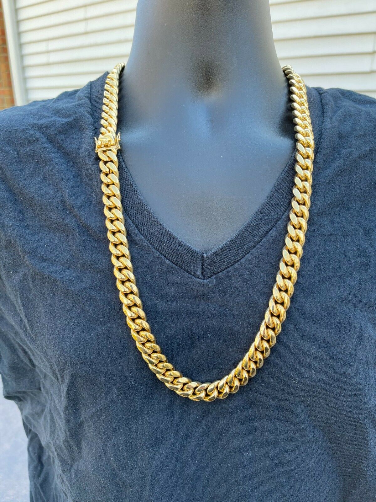 Mens Real Miami Cuban Link Chain 18k Gold Plated Stainless Steel 30\