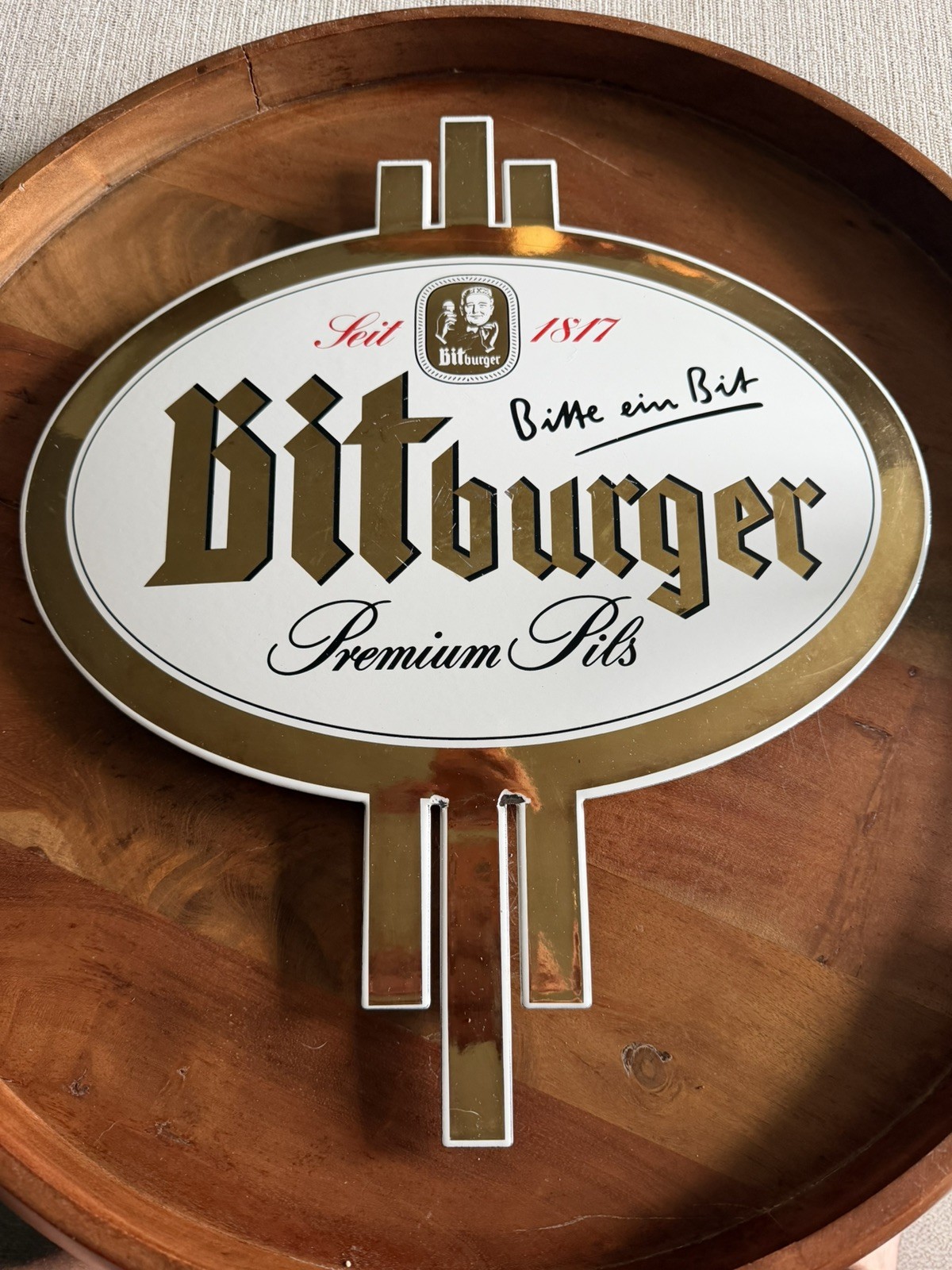 Original Bitburger Bitte ein Bit Oval Beer Sign - Premium Pils Seit 1817 Vintage