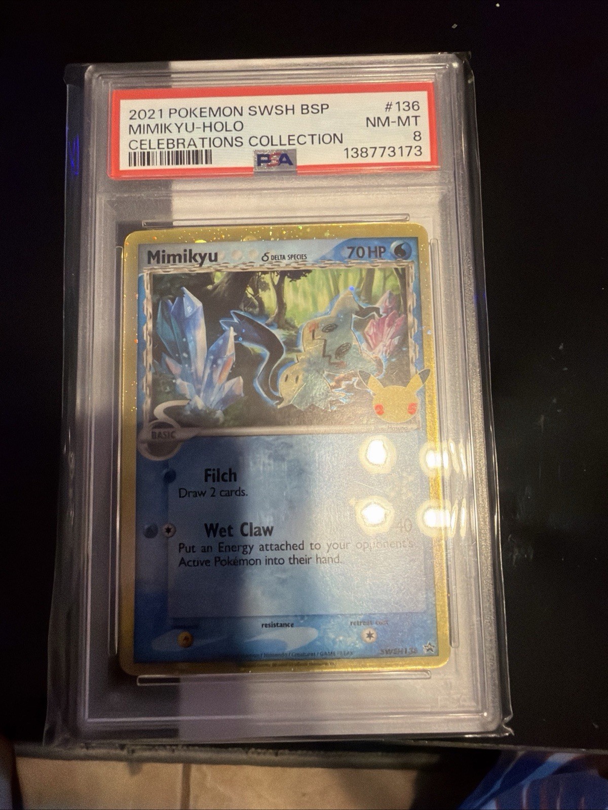 2021 POKEMON SWSH PROMO CELEBRATIONS COLLECTION #136 MIMIKYU-HOLO PSA 8