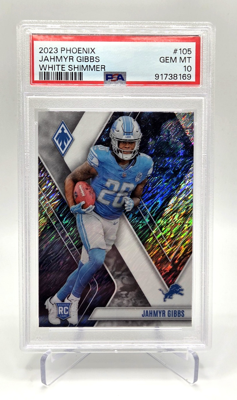 JAHMYR GIBBS 2023 Panini Phoenix {WHITE SHIMMER *SSP*} Rookie RC PSA 10; low pop