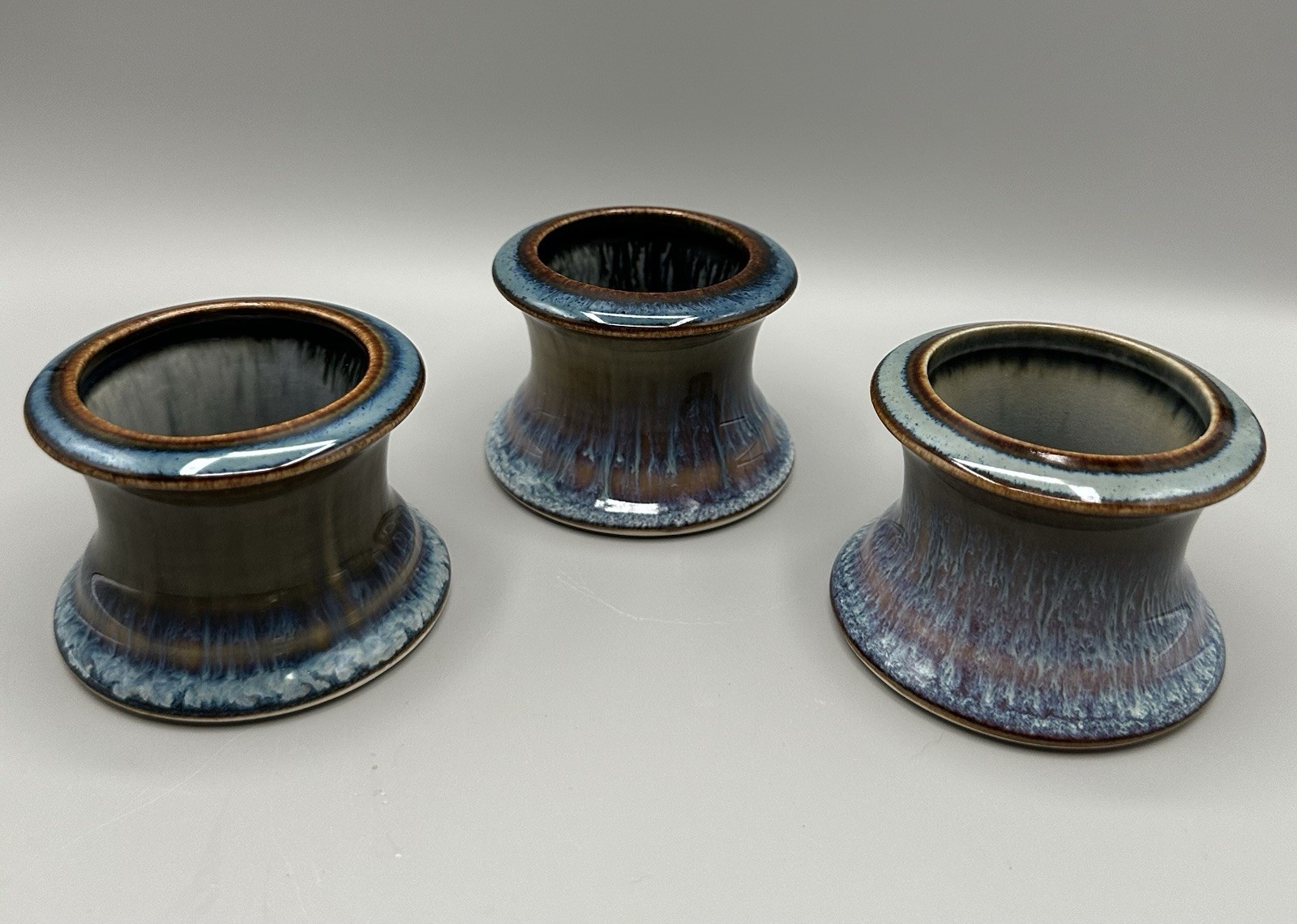 Set Of 3 BILL CAMPBELL Drip Glaze Votive Candle Holders Artist Signed Set Of 3 BILL CAMPBELL Drip Glaze Votive Candle Holders Artist Signed