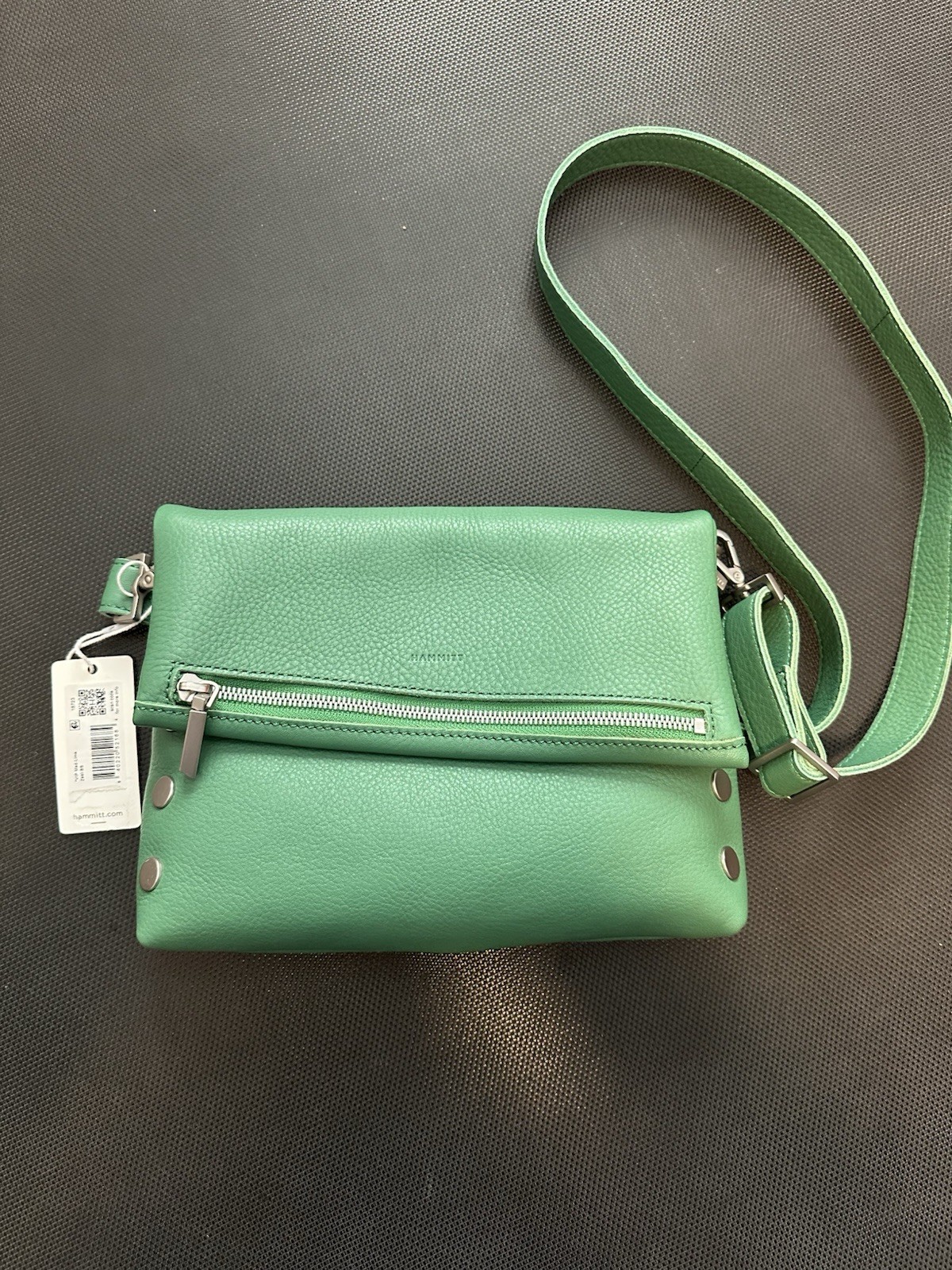NWT$425 Hammitt VIP Medium Lime Zest Silver Leather Crossbody Shoulder Bag Green