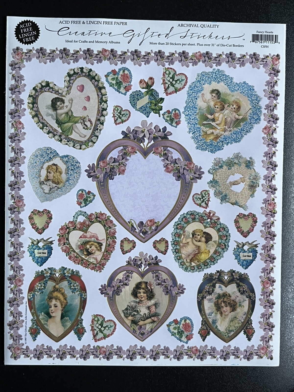 5 Sheets Vintage The Gifted Line John Grossman Sticker Sheet Floral Fancy Heart
