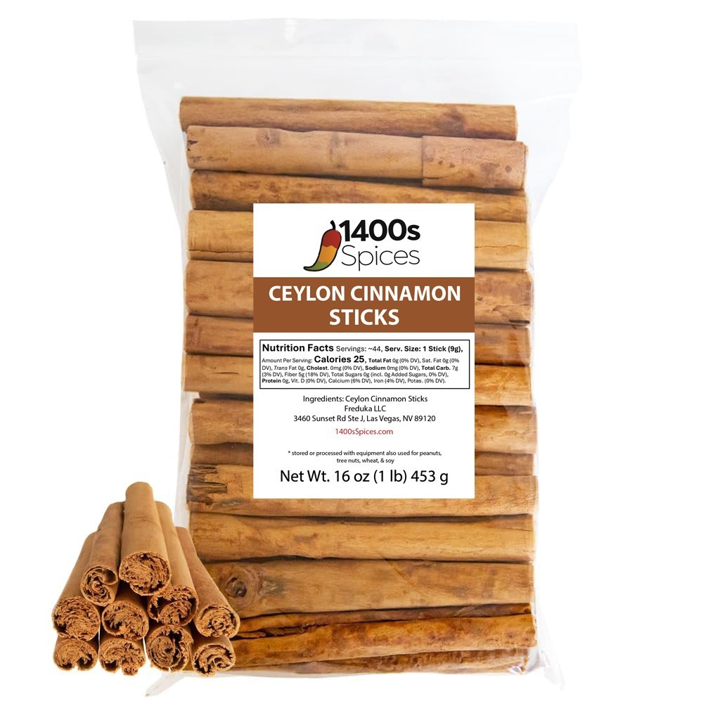 1lb Ceylon Cinnamon Sticks from Sri Lanka, True Cinnamon Stick by 1400S SPICES 1lb Ceylon Cinnamon Sticks from Sri Lanka, True Cinnamon Stick by 1400S SPICES