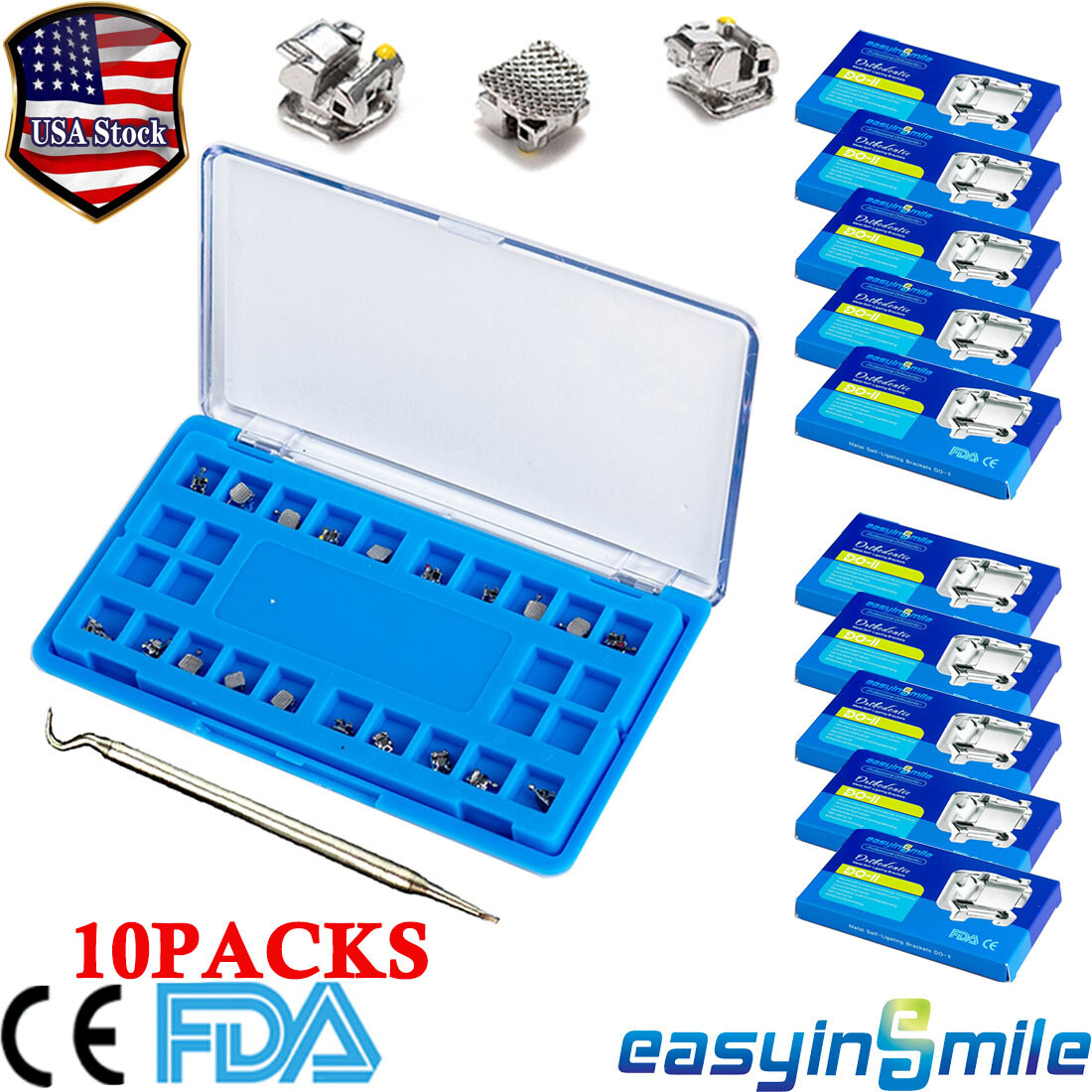  Dental Orthodontic Braces Roth MBT 022'' Metal Self-Ligating Ortho Mesh Bracket