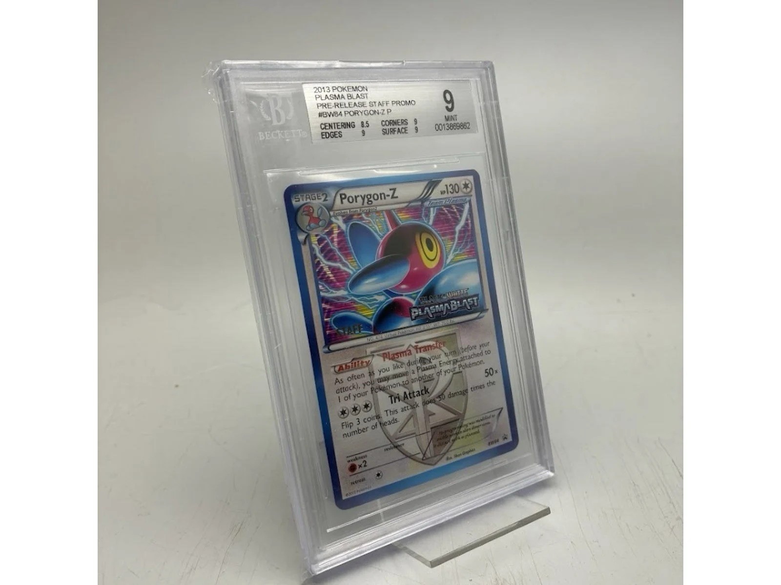 2013 Pokemon Plasma Blast Pre-Release Staff Promo Porygon-Z Beckett Grade 9 Mint 2013 Pokemon Plasma Blast Pre-Release Staff Promo Porygon-Z Beckett Grade 9 Mint