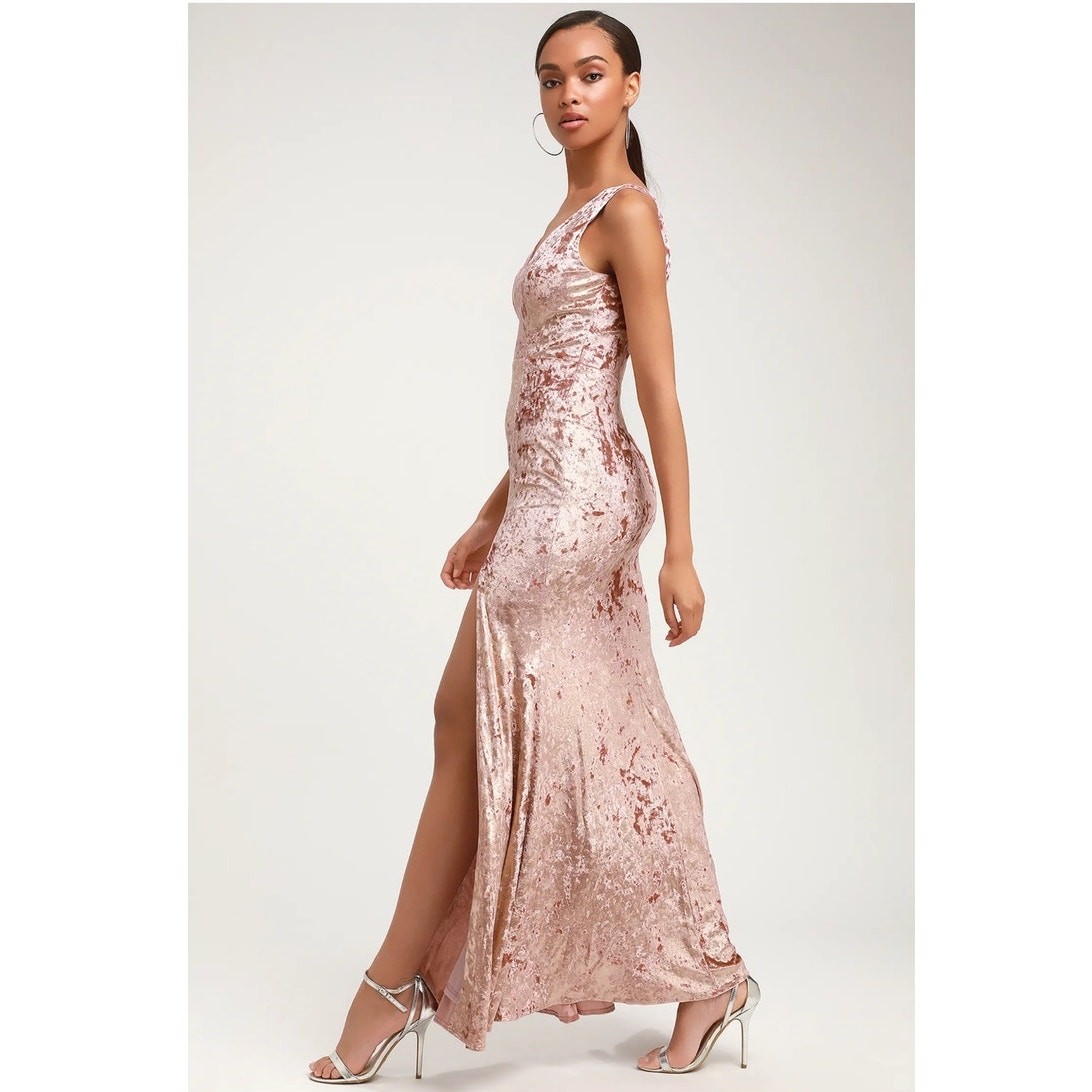 Lulu\'s Krista Mauve Pink Velvet V-Neck Sleeveless Mermaid Maxi Dress Size M NWT