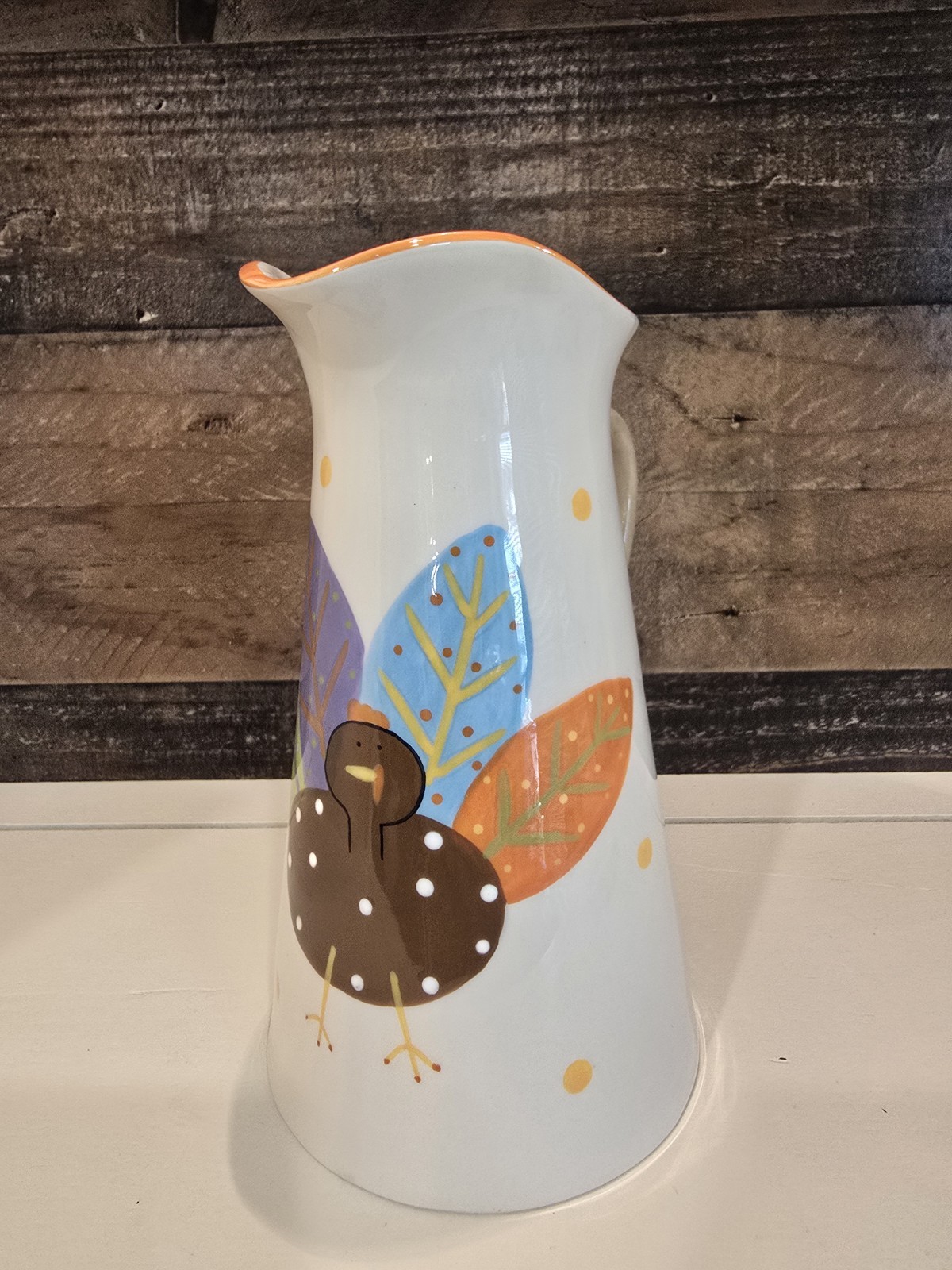 Coton Colors Thanksgiving Turkey Rare Retired Tall Large Gravy Pitcher HTF Fall