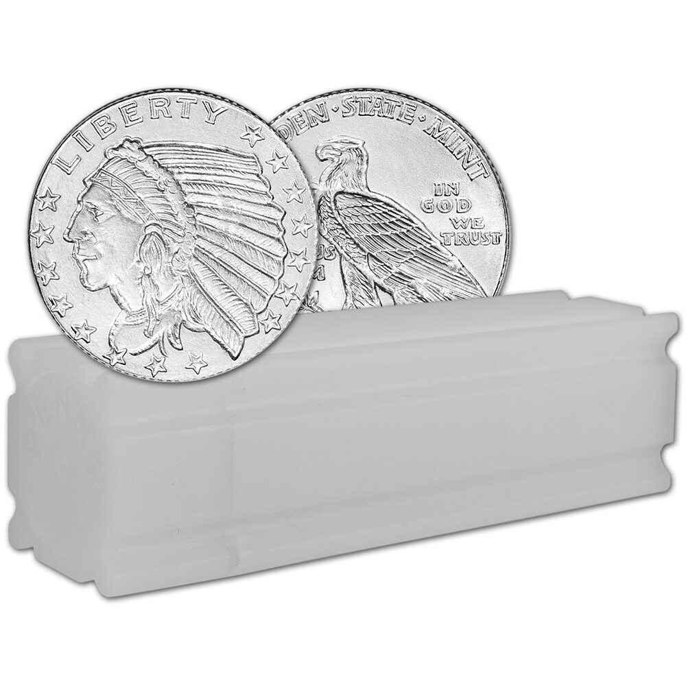 1/10 oz Golden State Mint Silver Round Incuse Indian .999 Fine Tube of 50 1/10 oz Golden State Mint Silver Round Incuse Indian .999 Fine Tube of 50