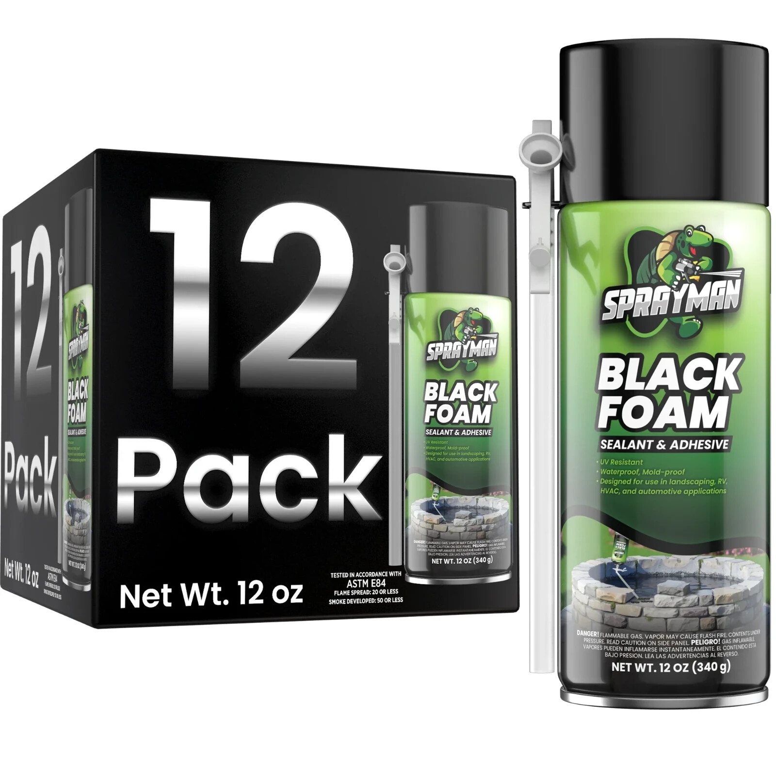 Sprayman Waterfall Foam Sealant Pond Foam Expanding Waterproof Black 2x12oz 12Pk Sprayman Waterfall Foam Sealant Pond Foam Expanding Waterproof Black 2x12oz 12Pk