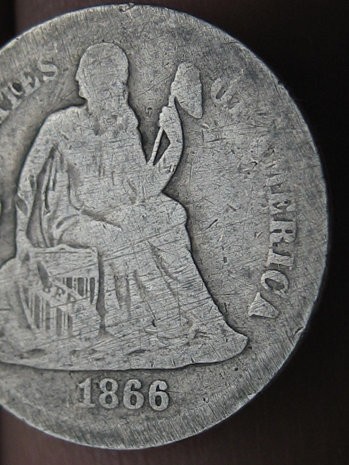 1866 S Seated Liberty Silver Dime- Weak S Mintmark, Good/VG Details 1866 S Seated Liberty Silver Dime- Weak S Mintmark, Good/VG Details