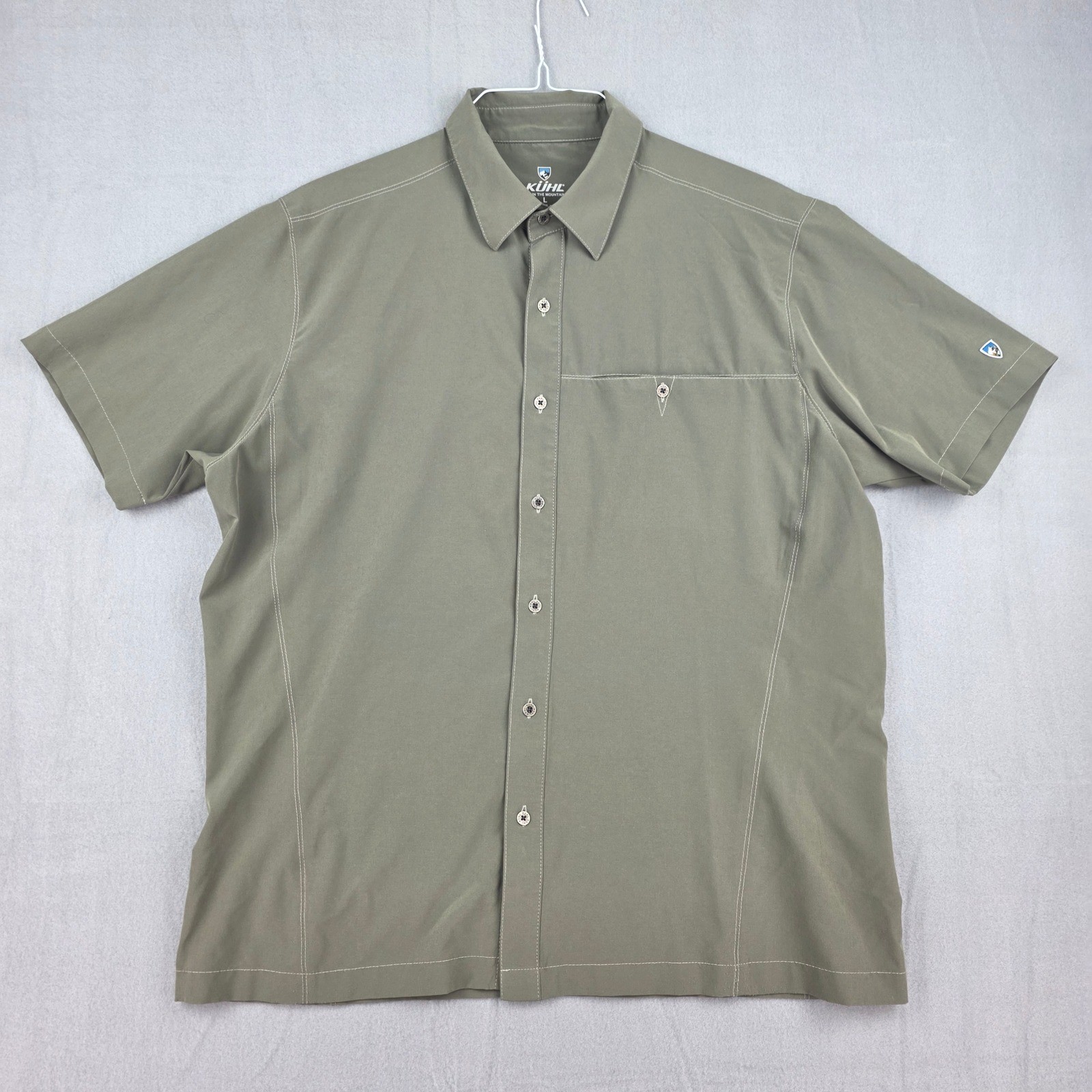 KUHL Tufflex Shirt Mens Large Green Short Sleeve Button Up Hiking Outdoor