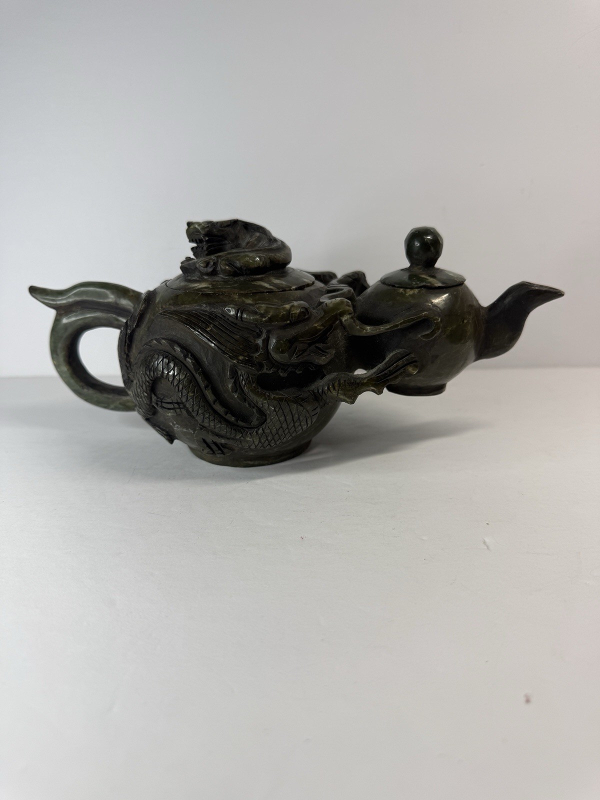 Antique Chinese Carved Censer Dragon Assassins Teapot Foo Dog Double Bowl BB1