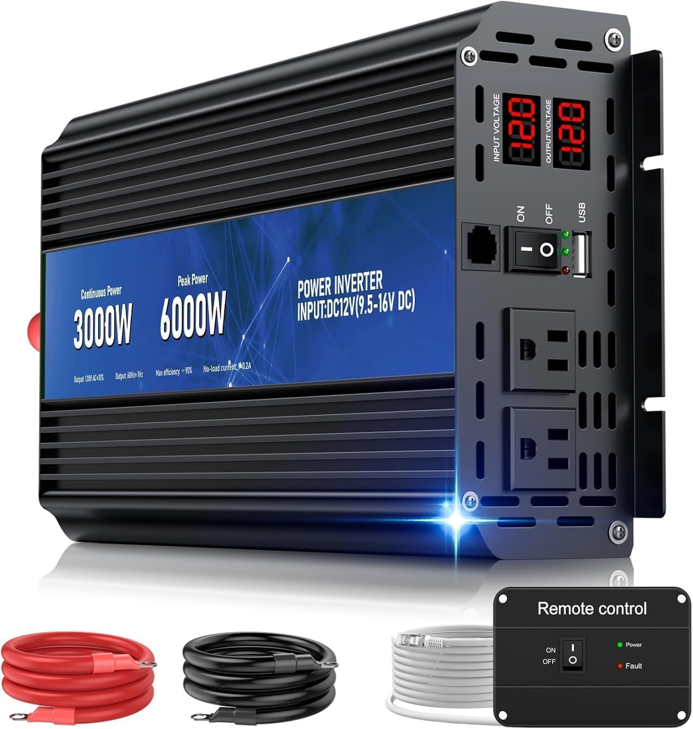 3000W Power Inverter 12V DC to 110V/120V AC Converter, 6000W Peak RV Use 3000W Power Inverter 12V DC to 110V/120V AC Converter, 6000W Peak RV Use