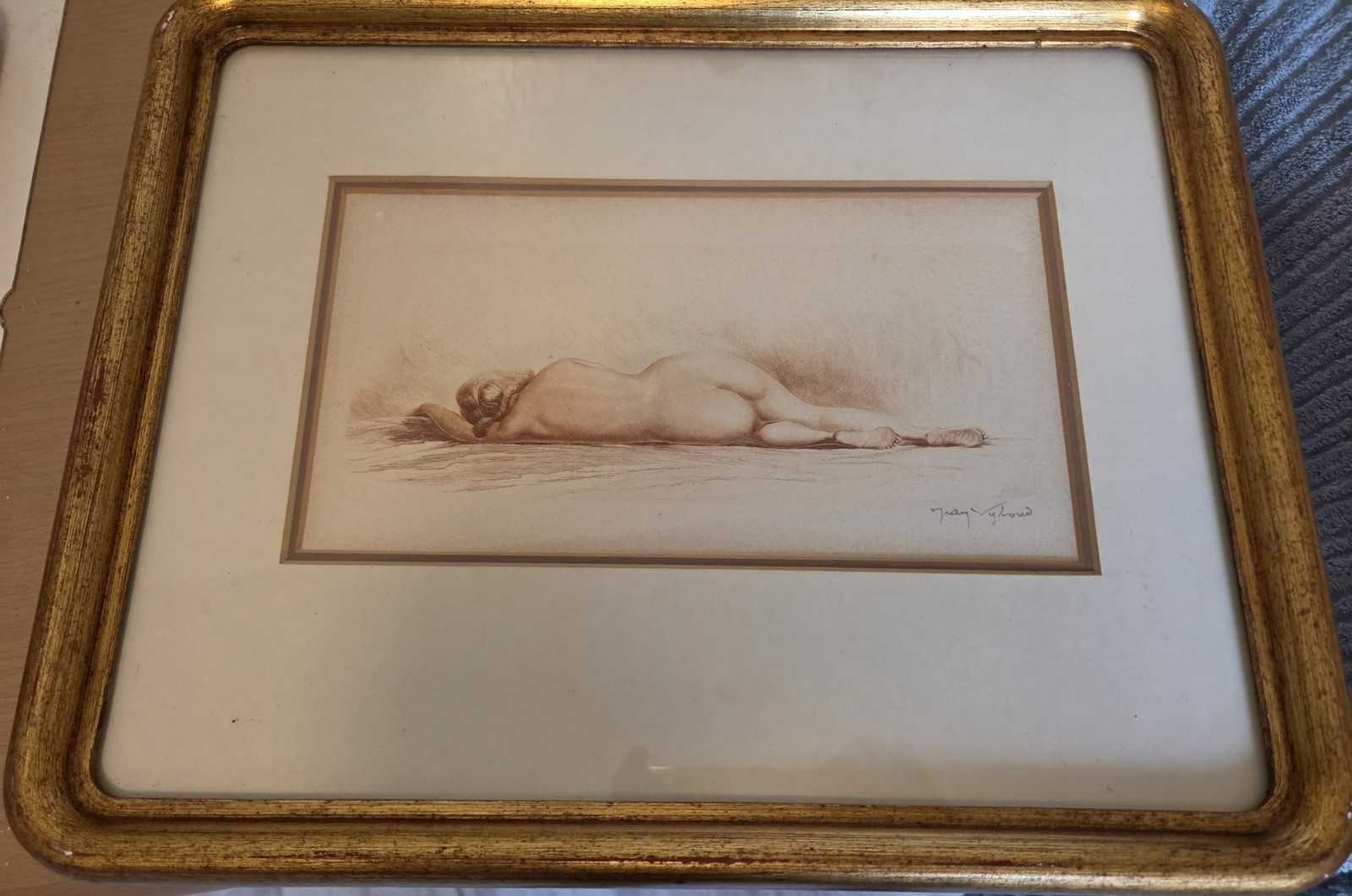 French Jean Auguste Vyboud (1872-1944) - Pencil Signed Etching - Reclining Nude