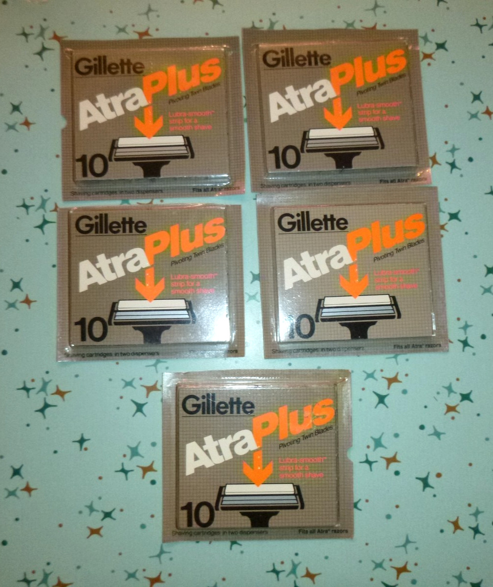 50 NOS Vtg 1985 Gillette Atra Plus Cartridge Blades 5 Pks of 10 SEALED