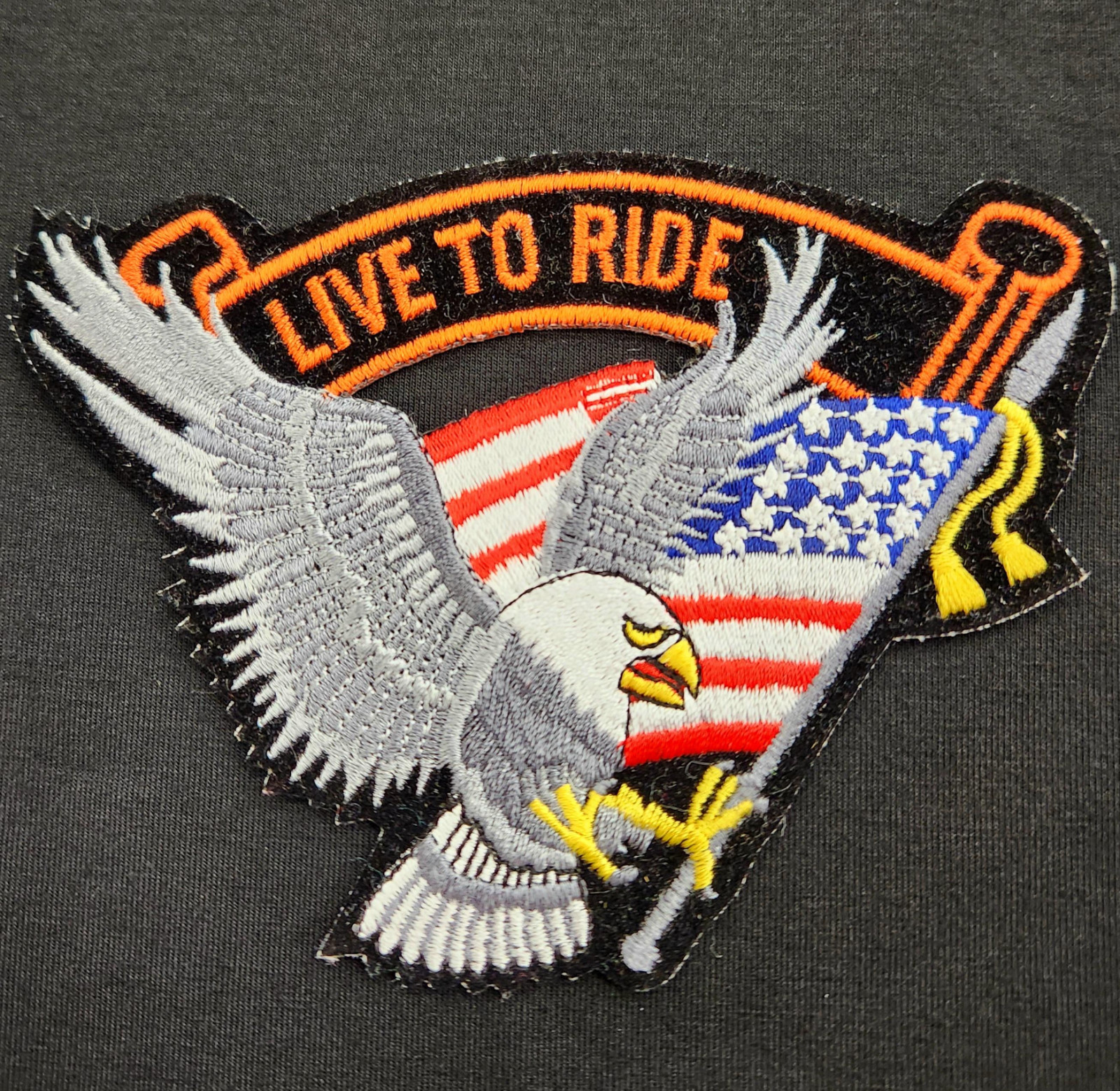 DEADSTOCK vintage 1980s LIVE TO RIDE Banner x American Eagle/Flag Patch DEADSTOCK vintage 1980s LIVE TO RIDE Banner x American Eagle/Flag Patch