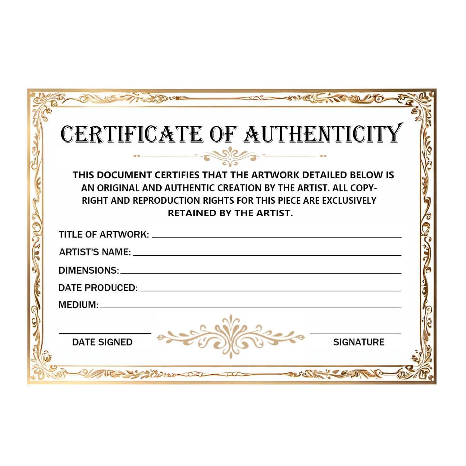 Certificate of Authenticity Certificates,5 x 7 Inch Art Collectible Authentic...